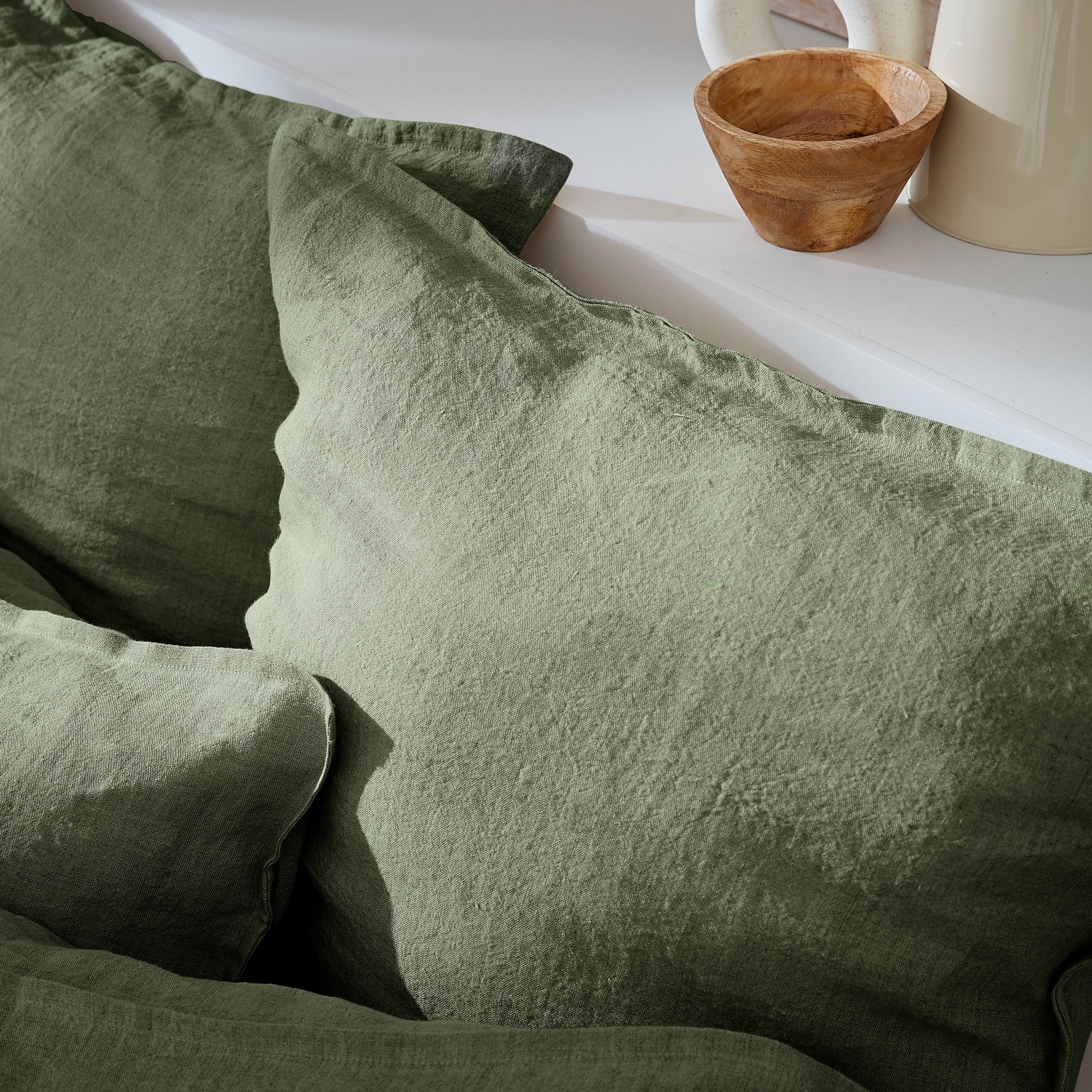 Taie d'oreiller carrée lin lavé (60 cm) Louise Vert romarin 3