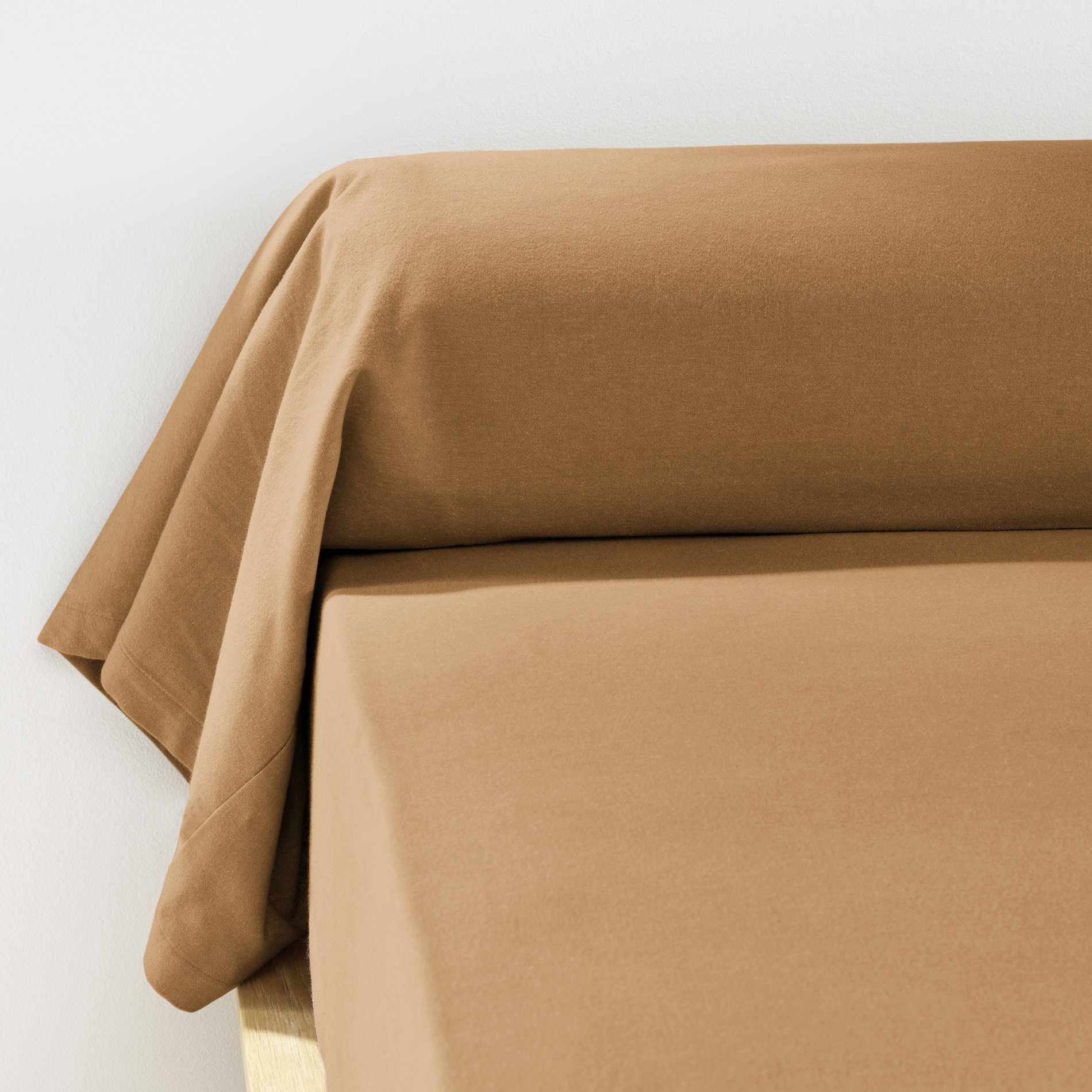 Taie de traversin flanelle de coton (L185 cm) Théa Camel 1