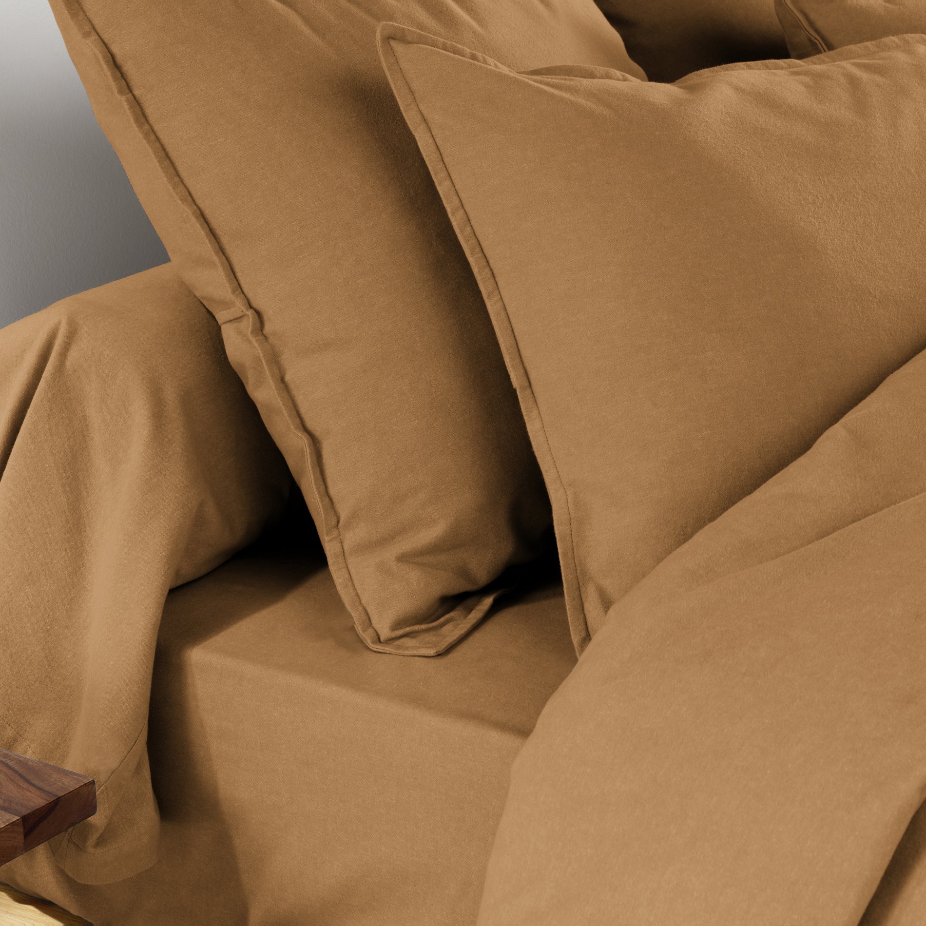 Taie de traversin flanelle de coton (L185 cm) Théa Camel 2