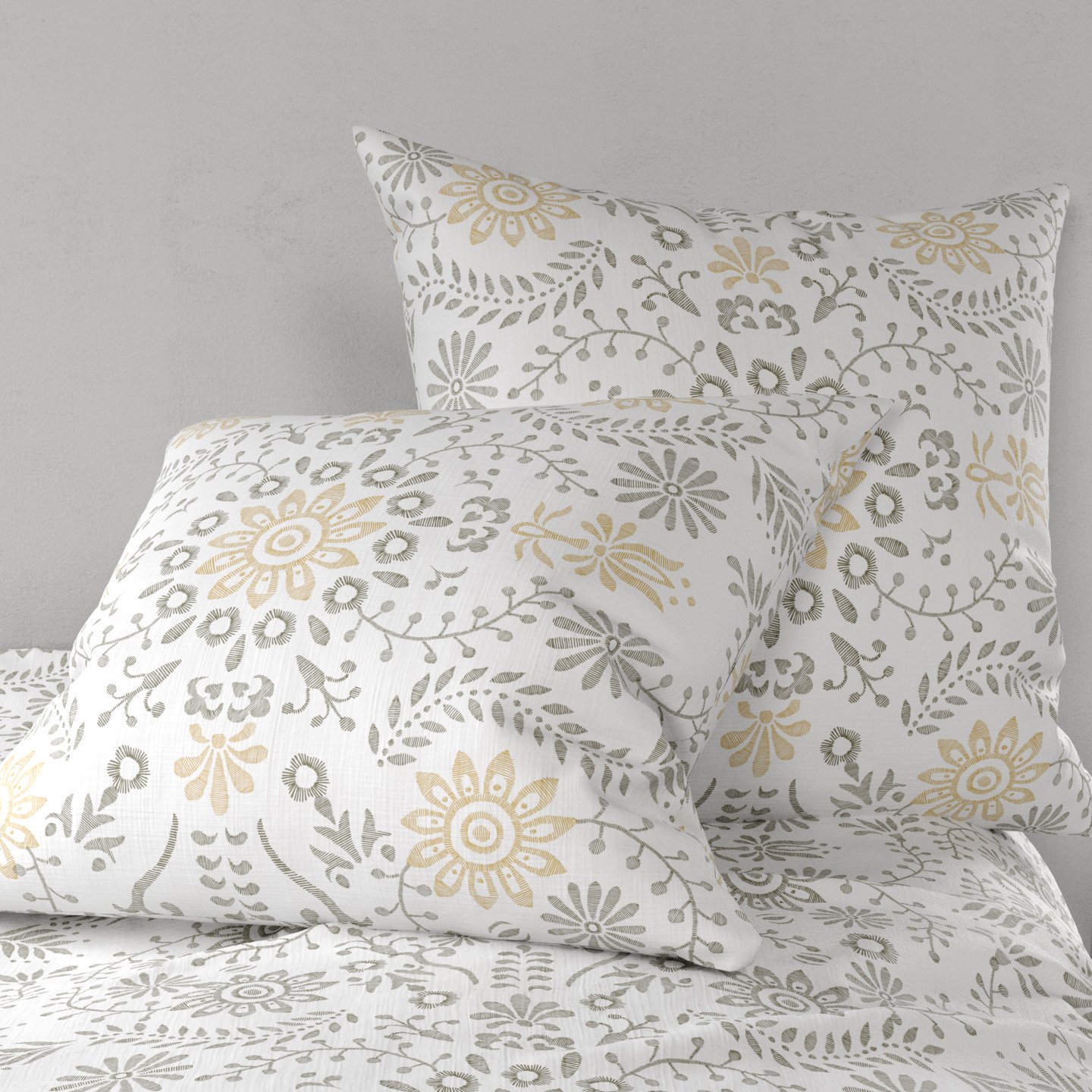 Housse de couette et deux taies coton (260 cm) Vishka Beige 2