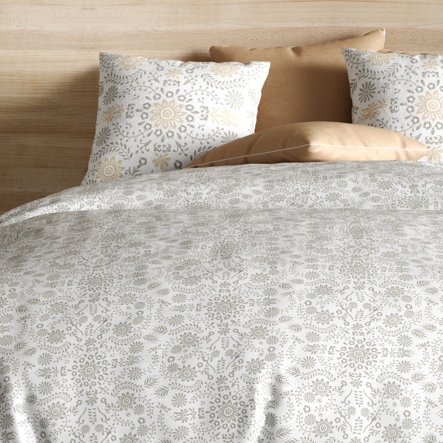 Housse de couette et deux taies coton (260 cm) Vishka Beige 3