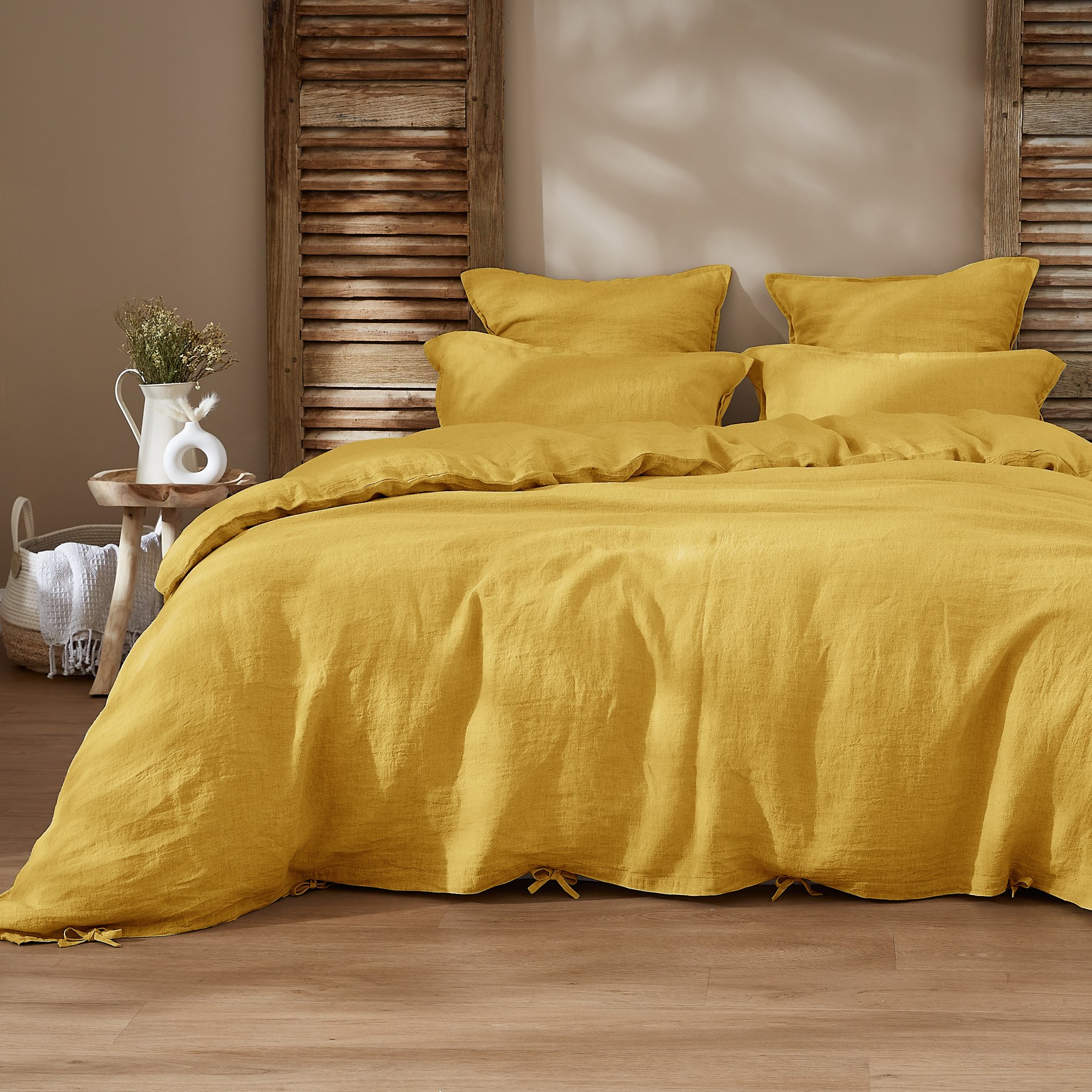 Housse de couette lin lavé (260 cm) Louise Jaune moutarde 1
