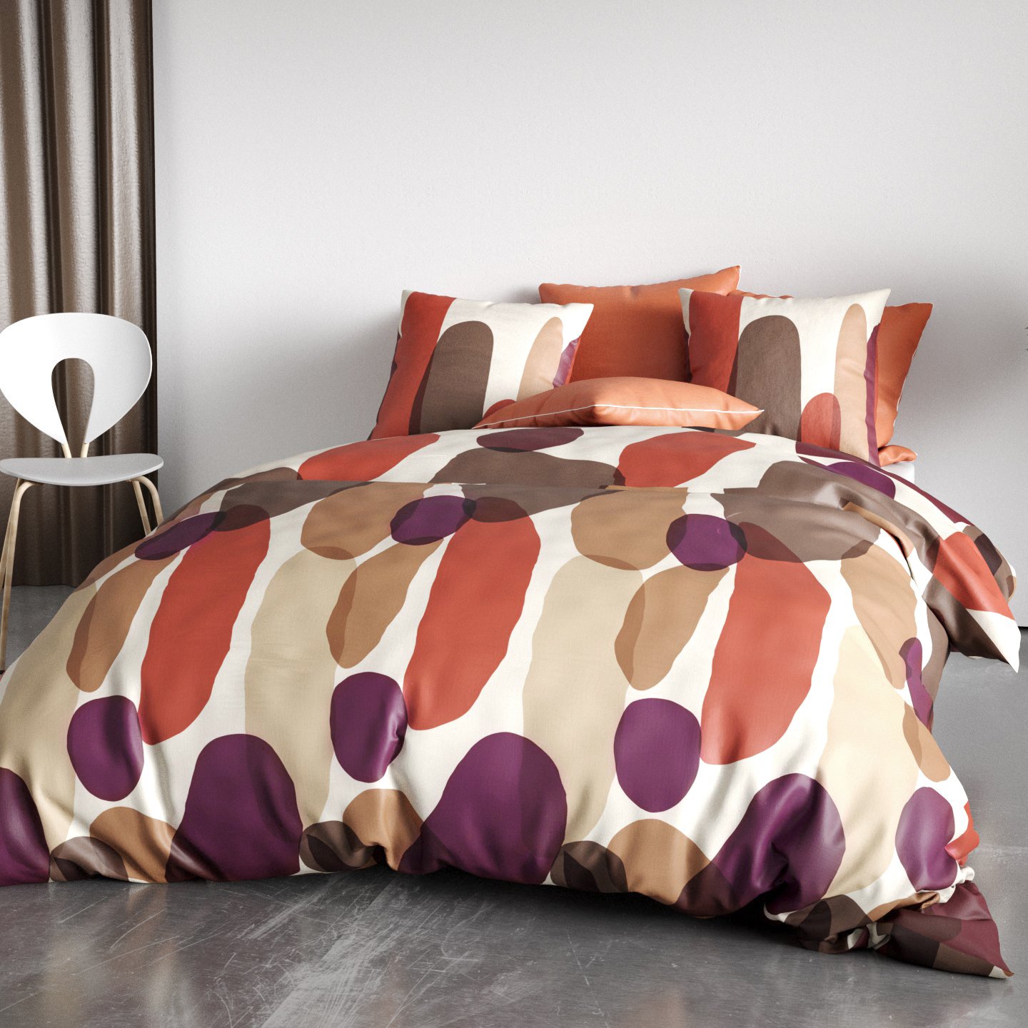 Housse de couette et deux taies coton (260 cm) Jopline Rouge 1