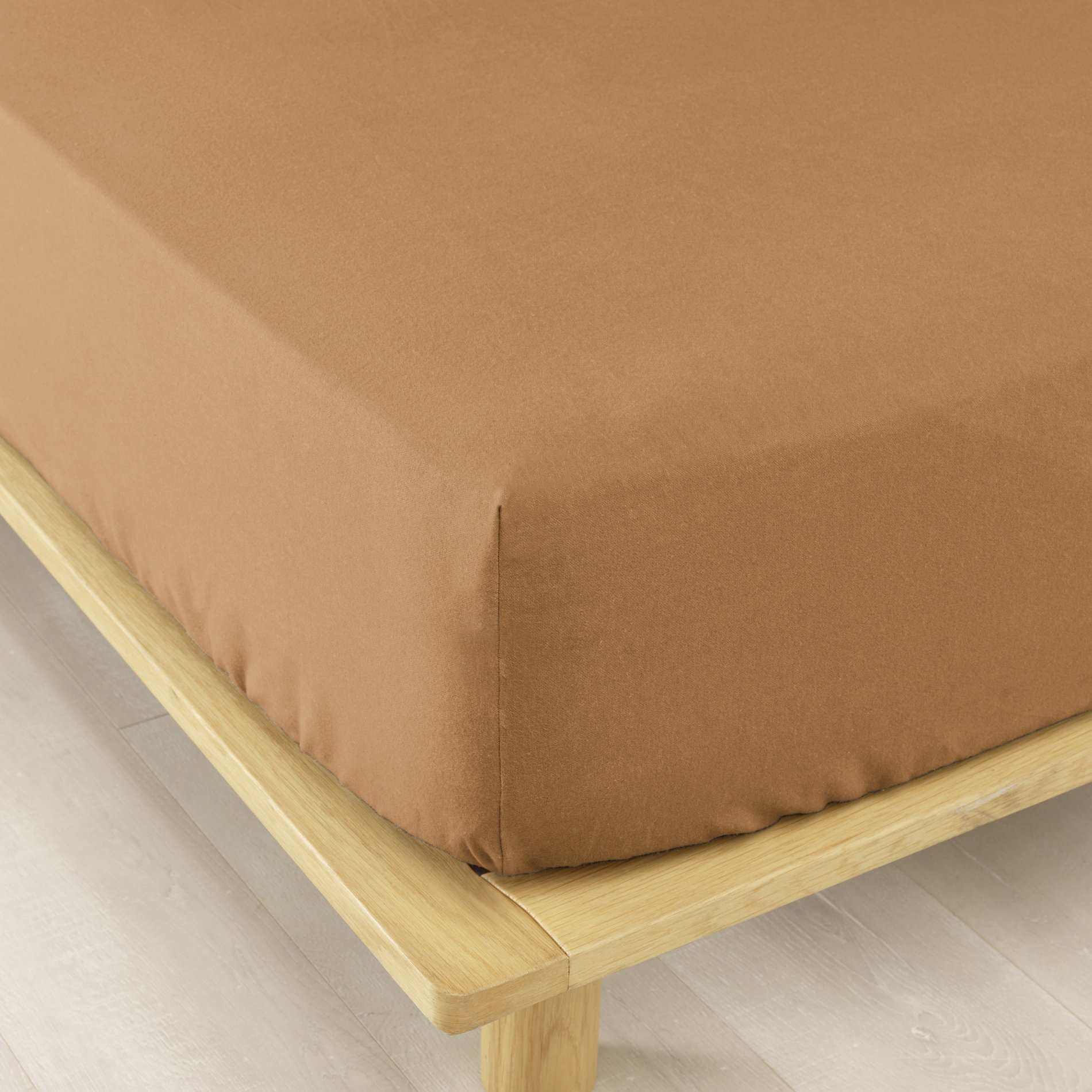 Drap housse flanelle de coton (180 cm) Théa Camel 1