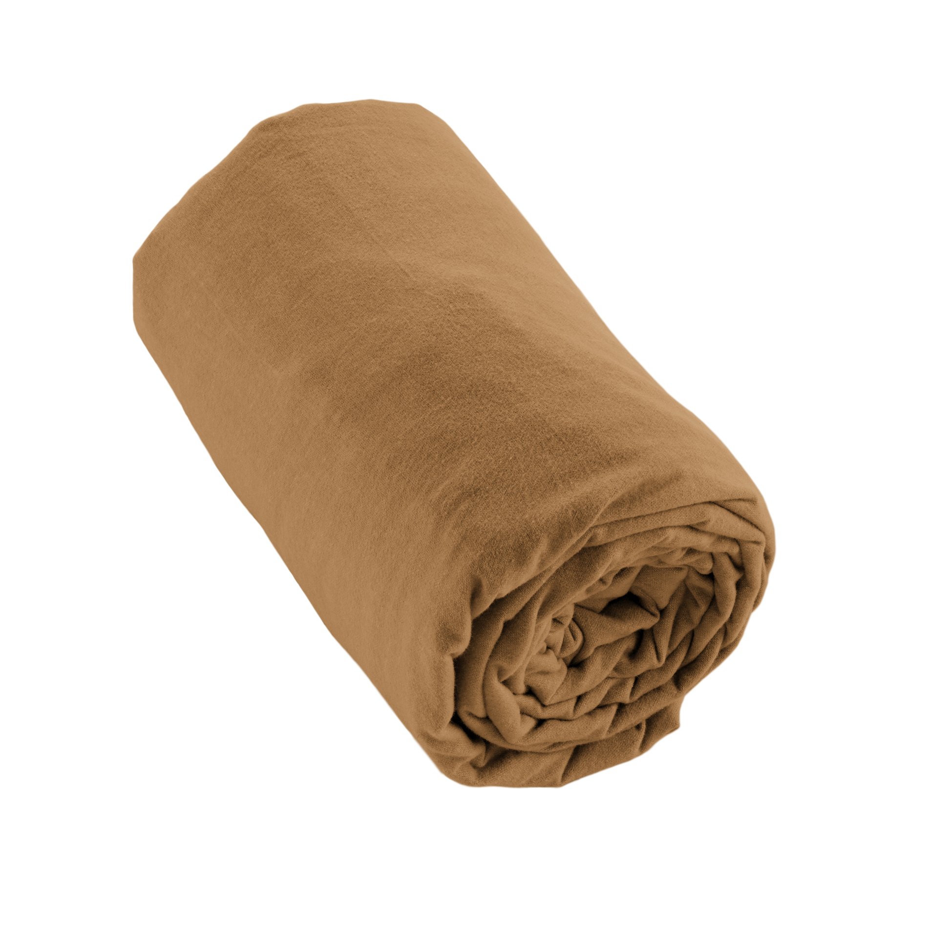 Drap housse flanelle de coton (180 cm) Théa Camel 2