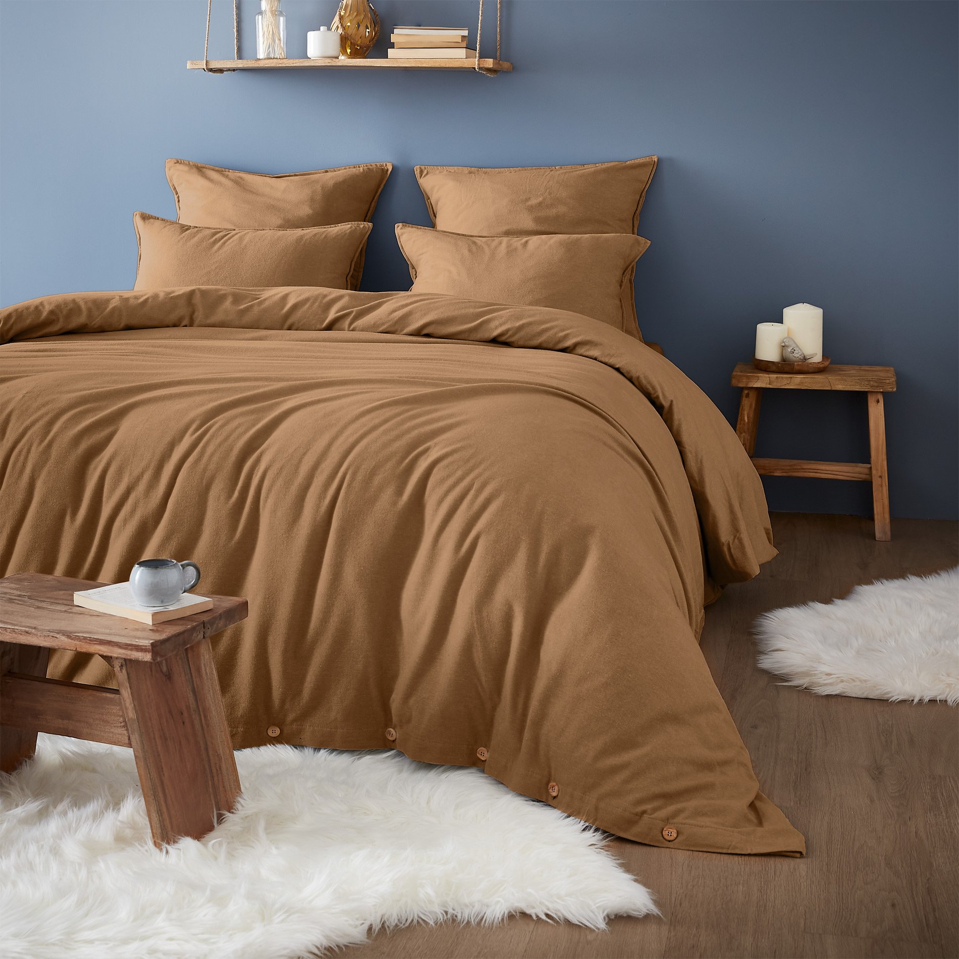 Drap housse flanelle de coton (180 cm) Théa Camel 3
