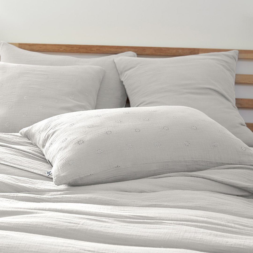 Taie d'oreiller rectangulaire gaze de coton (70 cm) Gaïa Boho Gris nuage 1
