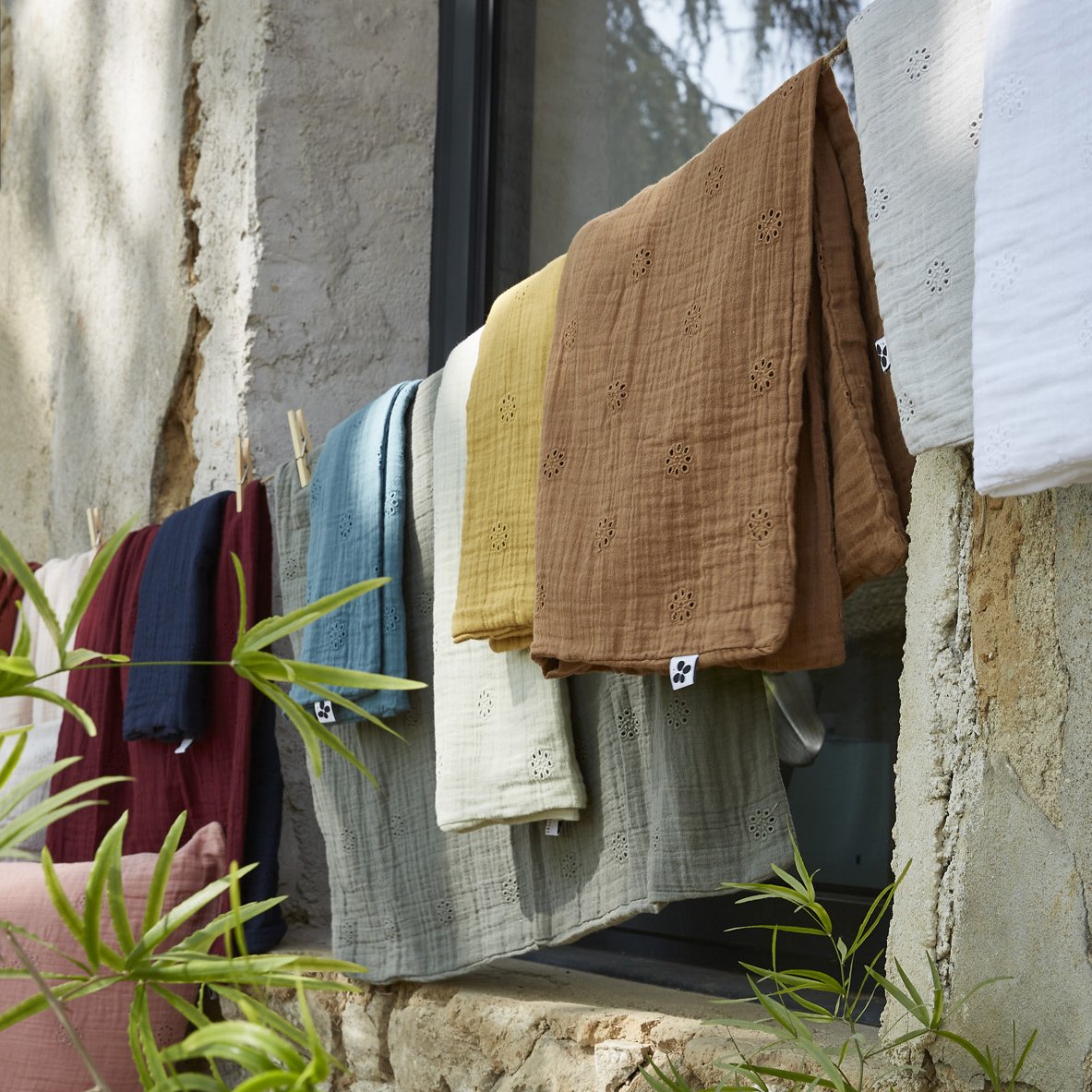 Taie d'oreiller rectangulaire gaze de coton (70 cm) Gaïa Boho Vert tilleul 3