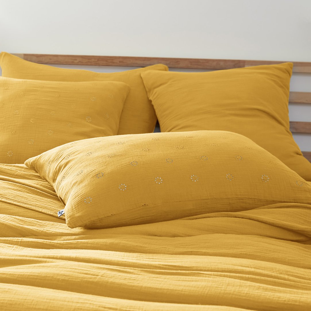 Taie d'oreiller rectangulaire gaze de coton (70 cm) Gaïa Boho Jaune safran 1