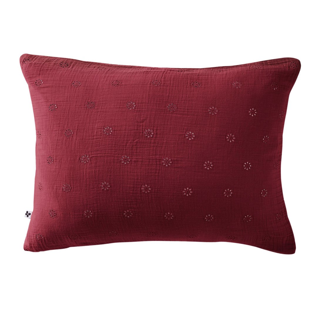 Taie d'oreiller rectangulaire gaze de coton (70 cm) Gaïa Boho Lie de vin 2