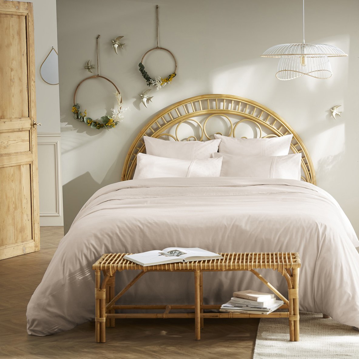 Housse de couette dentelle coton (240 cm) Jeanne Beige pampa 1