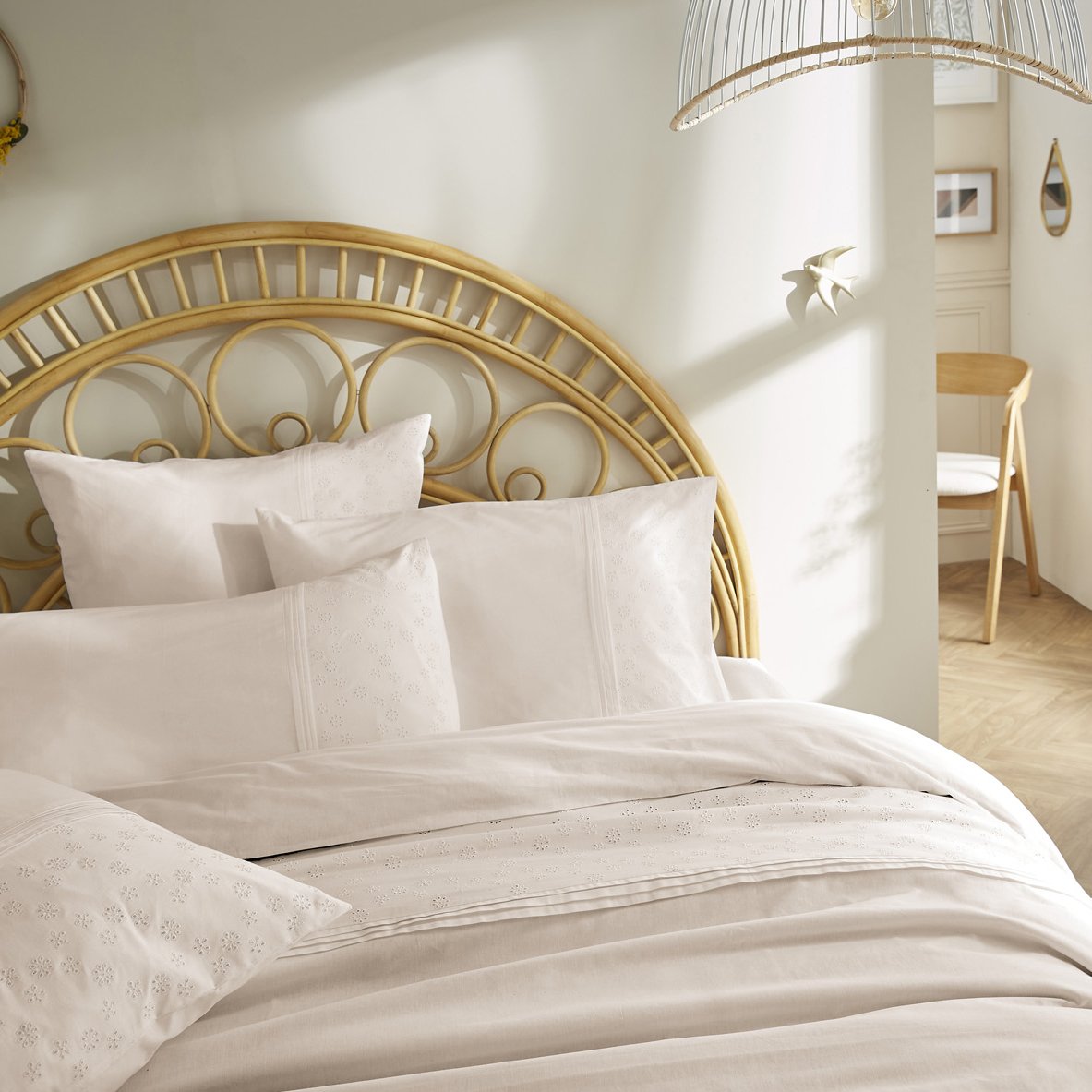 Housse de couette dentelle coton (240 cm) Jeanne Beige pampa 2