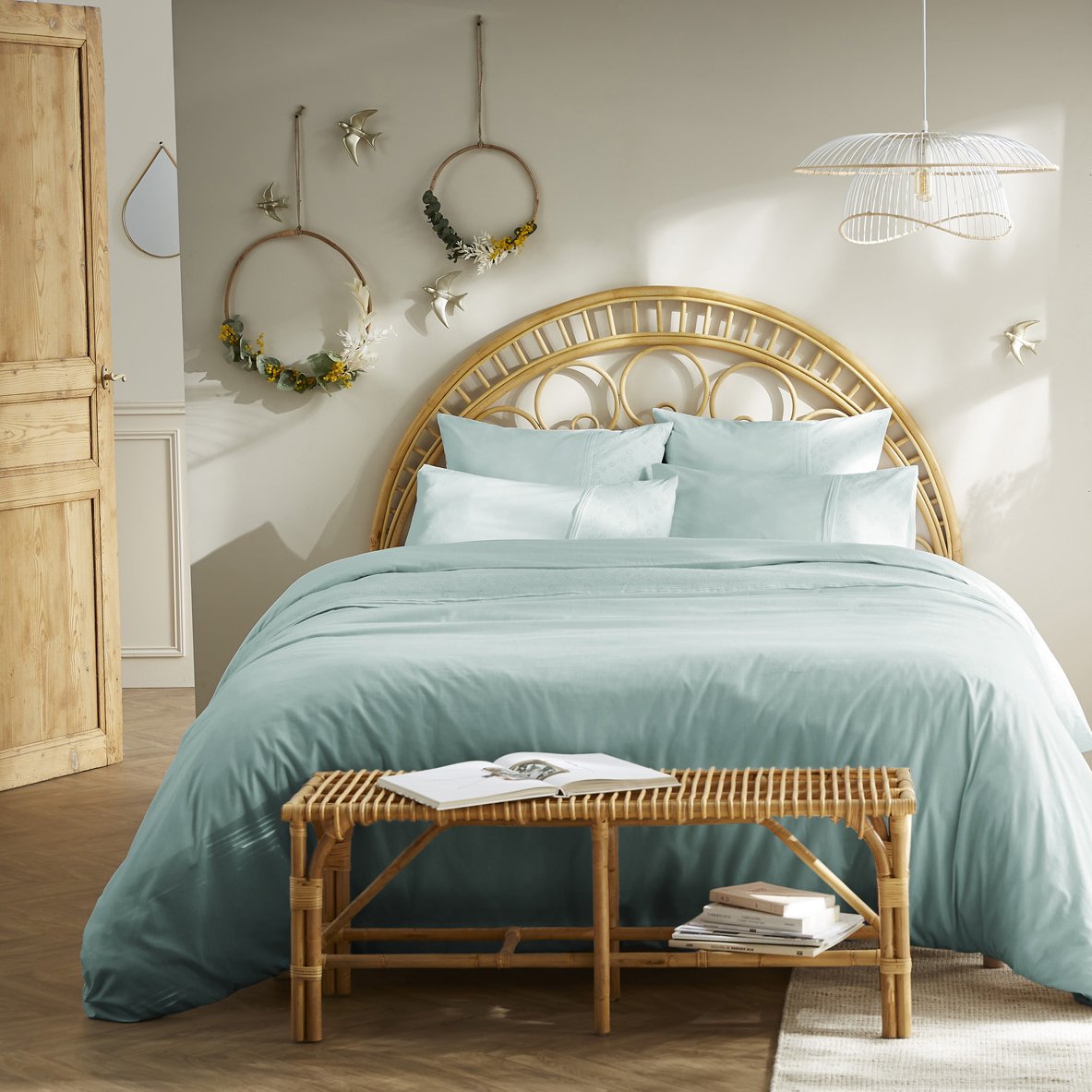 Housse de couette dentelle coton (260 cm) Jeanne Bleu clair 1
