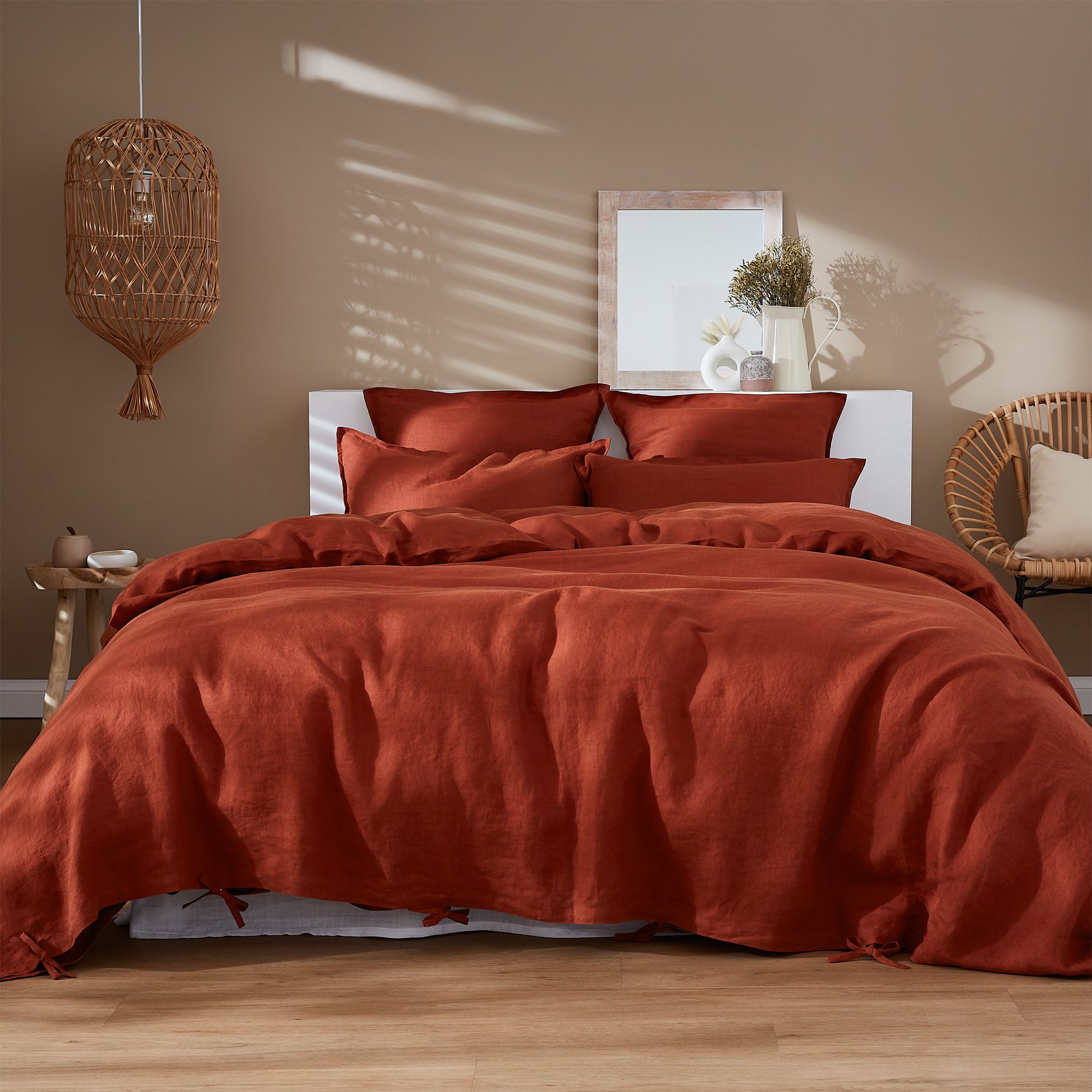 Drap housse lin lavé (180 cm) Louise Terracotta