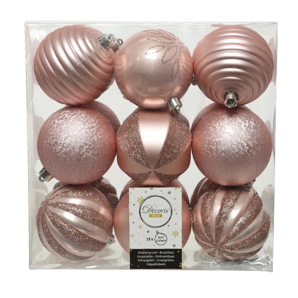 Lot de 18 boules de Noël (D80 mm) Anaelle Rose poudré 1
