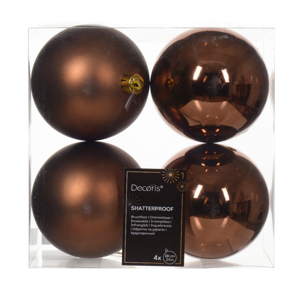 Lot de 4 boules de Noël (D100 mm) Alpine Brun café 1
