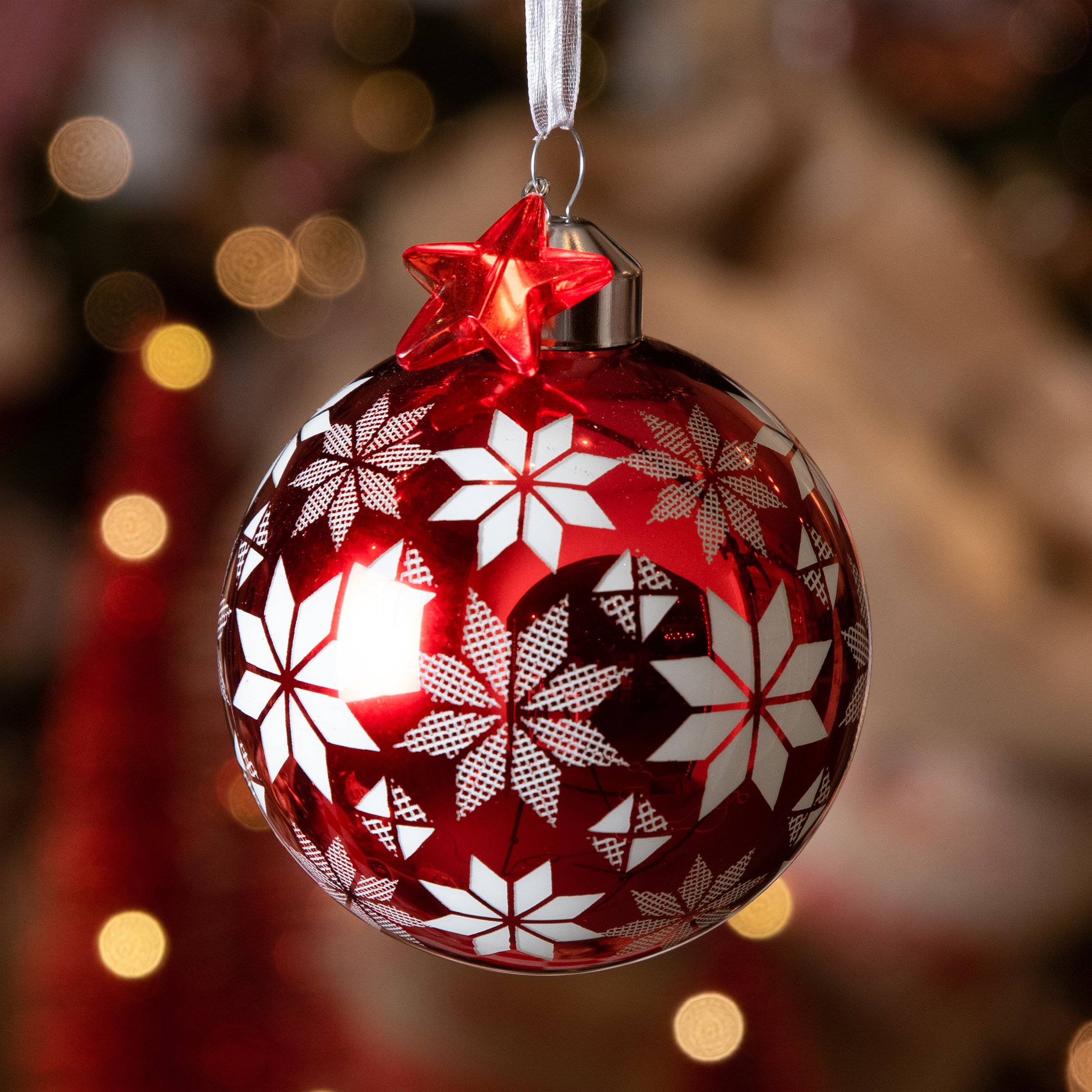 Lot de 3 boules de Noël (D80 mm) en verre Nuit de Noël Rouge 1