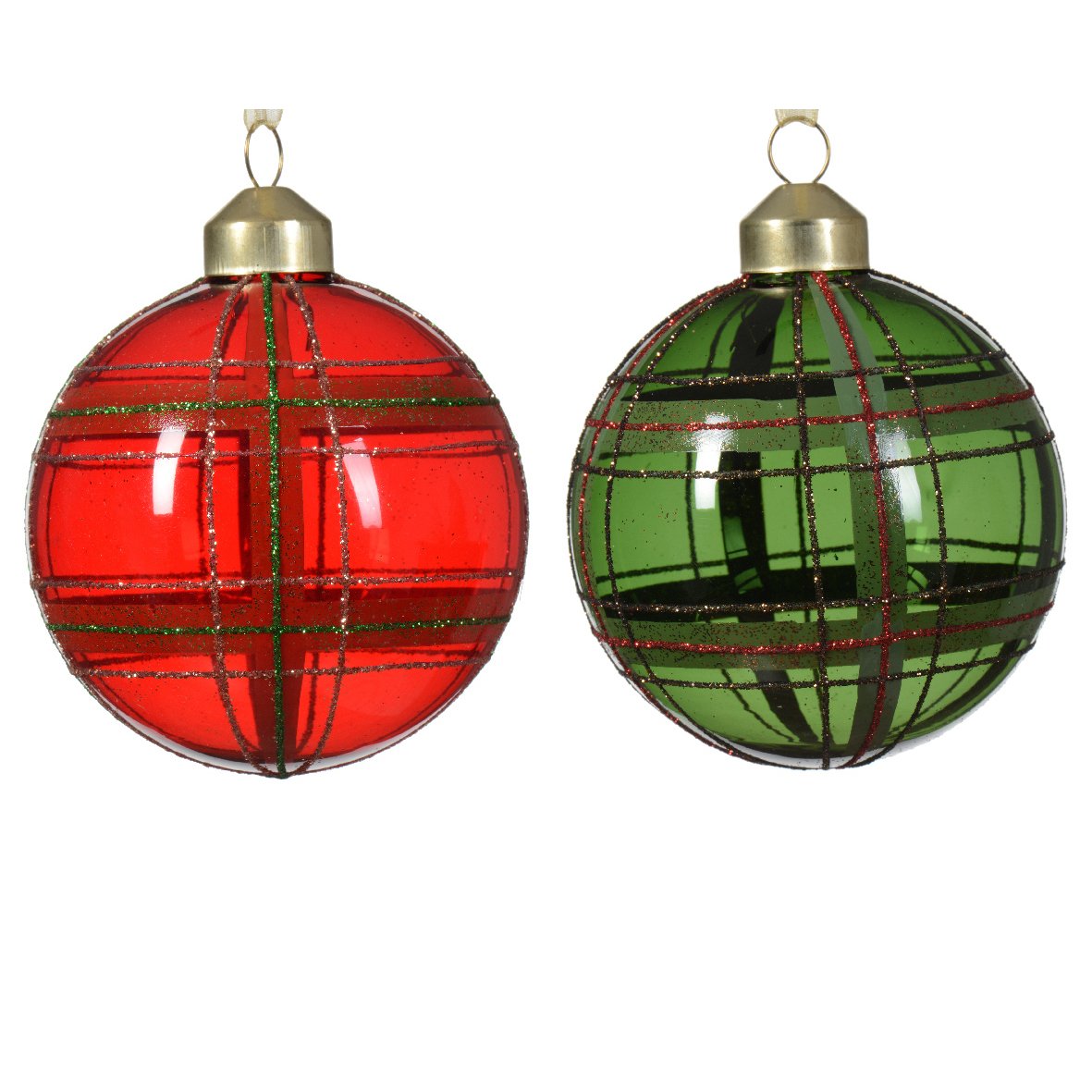 Lot de 12 boules de Noël (D80 mm) en verre Lauri Rouge 2