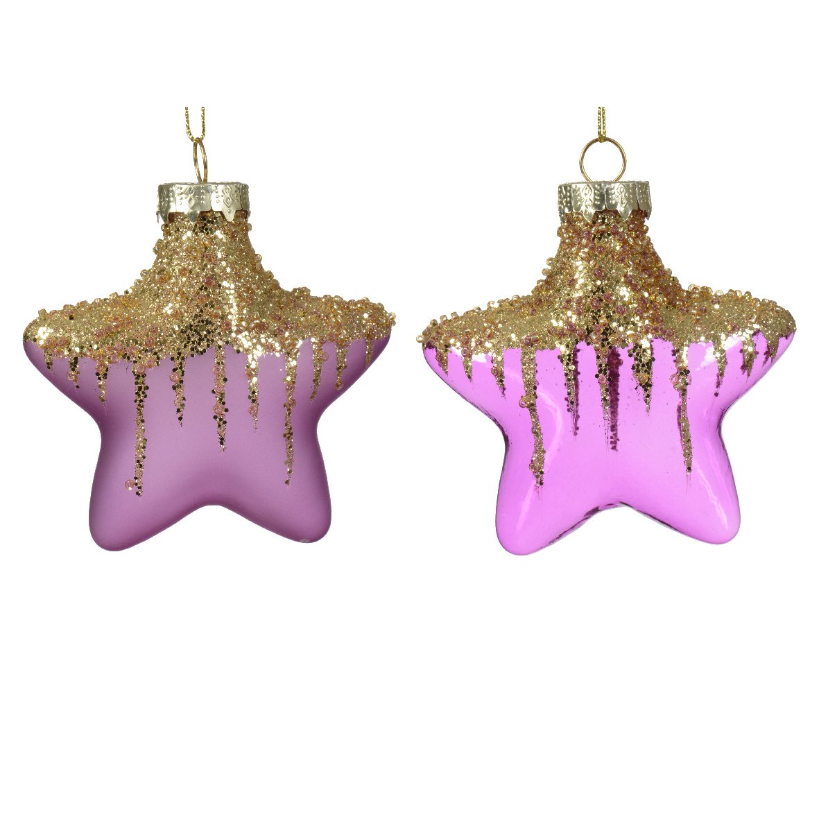 Lot de 2 étoiles de Noël à suspendre en verre Arctique Violet 1