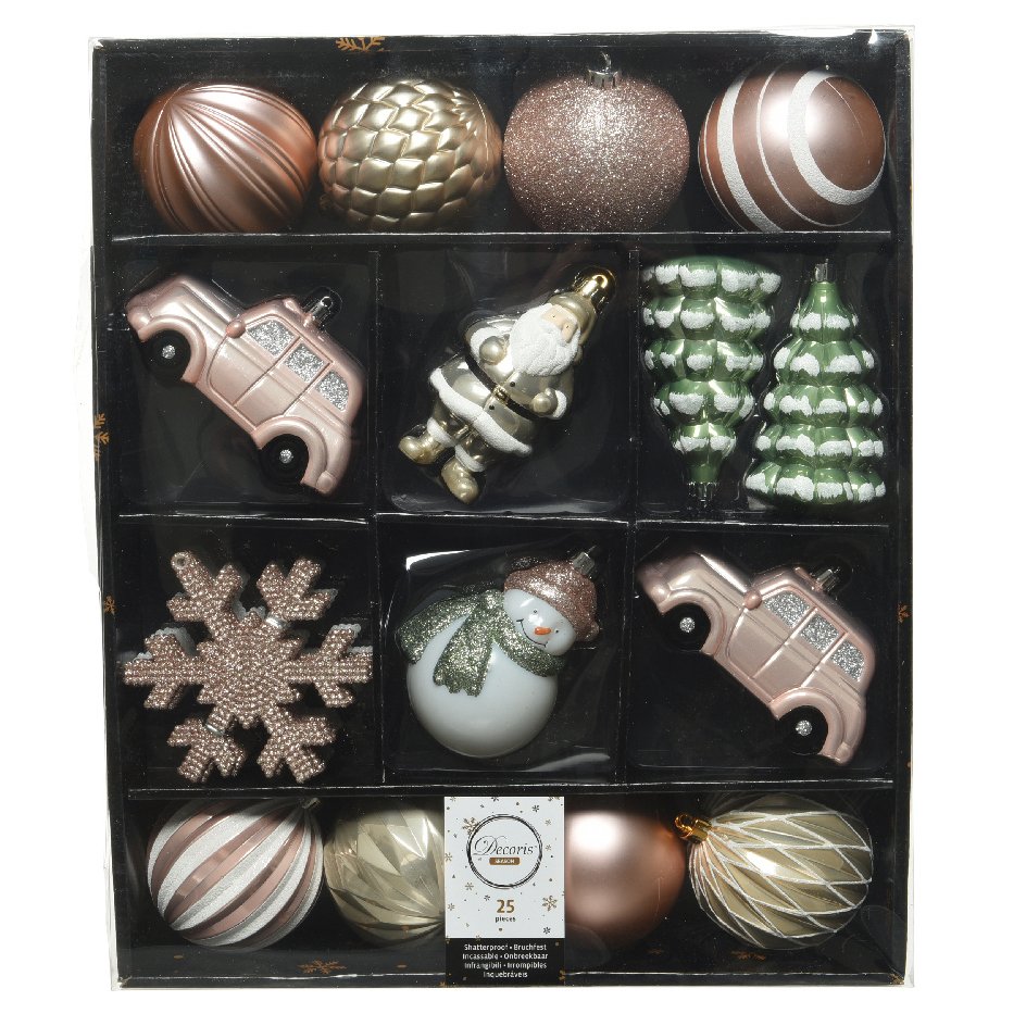Kit de décoration de sapin de Noël Tradition Vert sauge/Perle/ Rose poudré 2