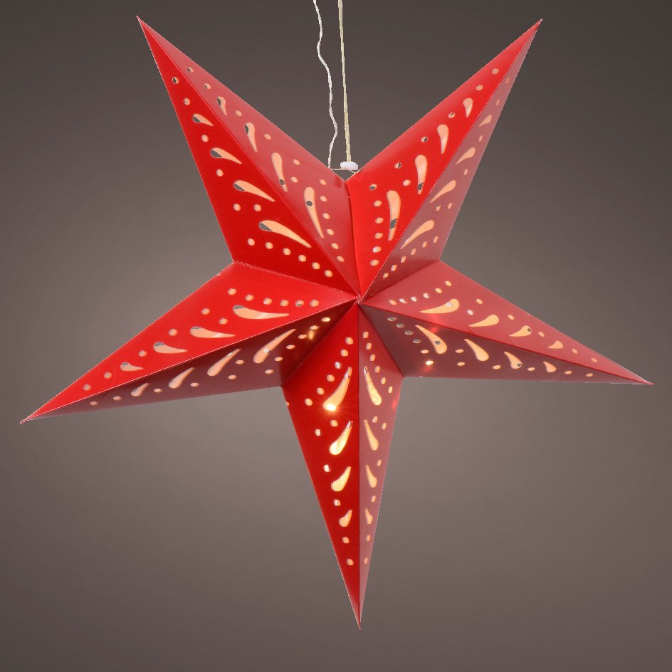 Étoile lumineuse à piles Origami (H60 cm) Lassy Rouge et blanc chaud