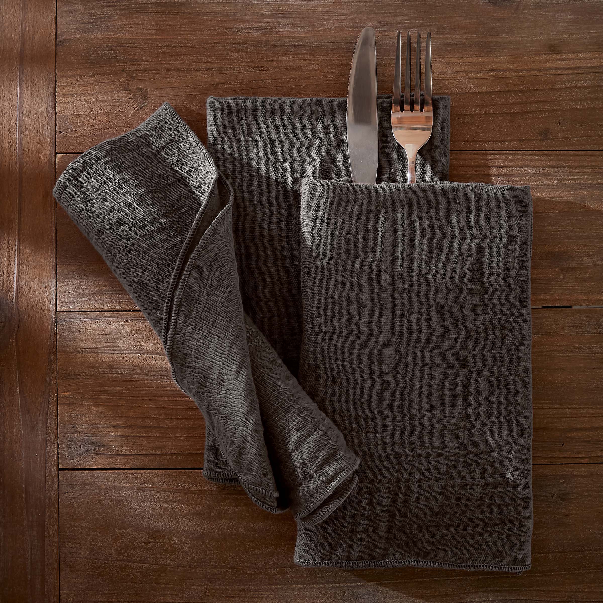 Lot de 3 serviettes gaze de coton Gaïa Gris granit 1