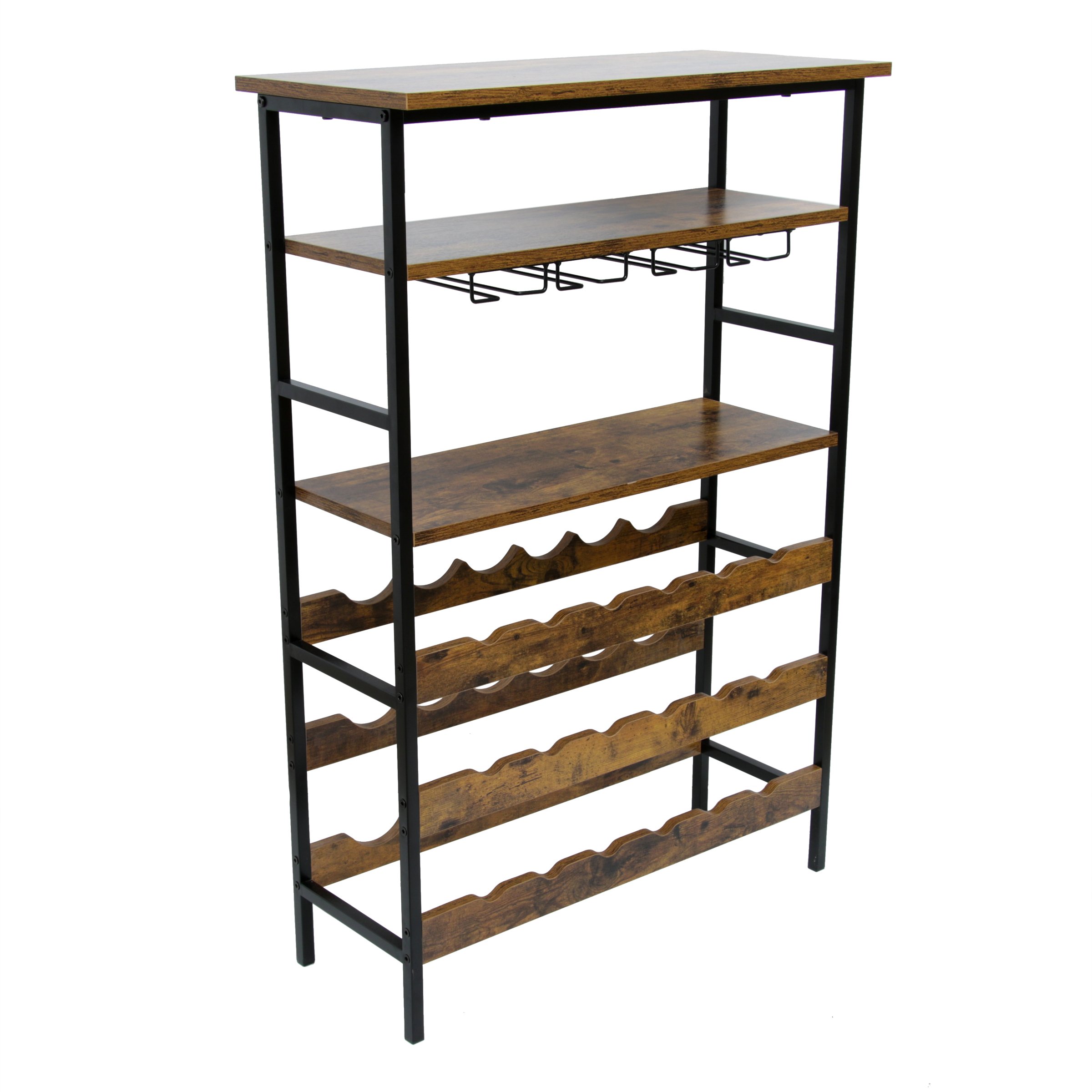 Meuble range-bouteilles industriel 18 emplacements et porte-verres (H100 cm) Hugo Marron 2