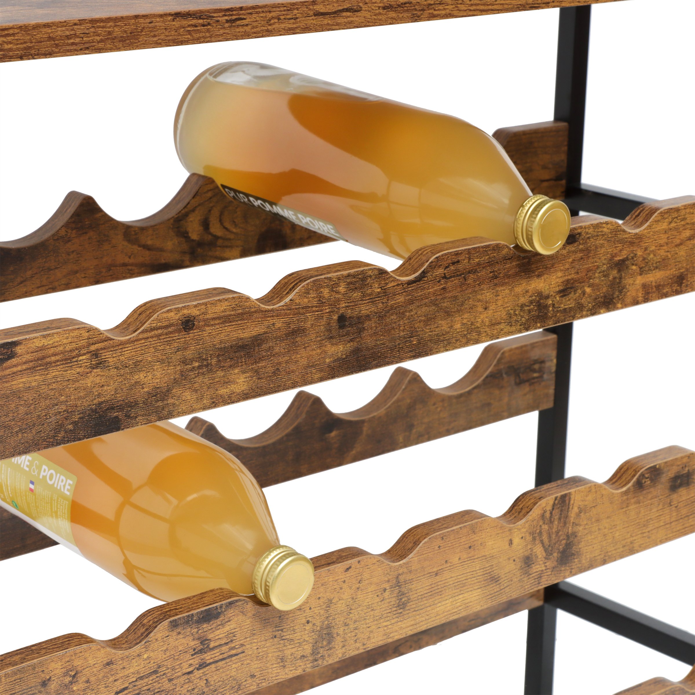 Meuble range-bouteilles industriel 18 emplacements et porte-verres (H100 cm) Hugo Marron 3
