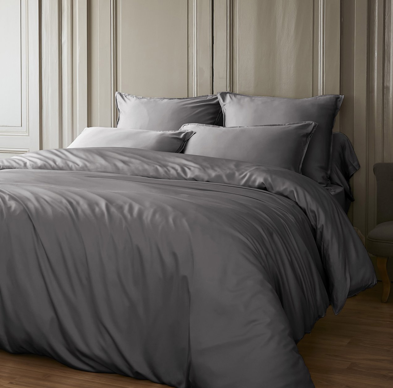 Drap housse satin de bambou (140 x 190 cm) Salomé Gris granit