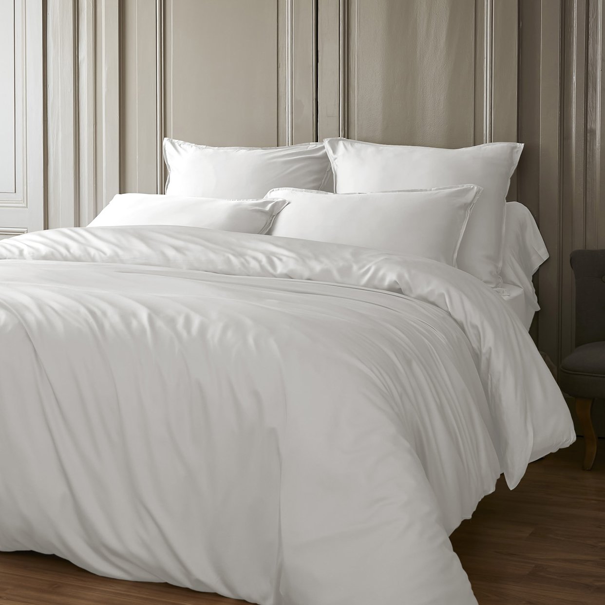 Drap housse satin de bambou (180 x 200 cm) Salomé Blanc chantilly
