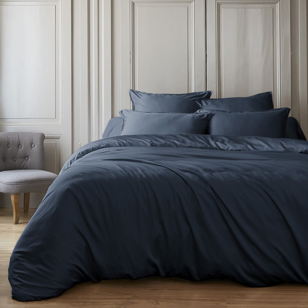 Housse de couette satin de bambou (240 cm) Salomé Bleu nuit 1