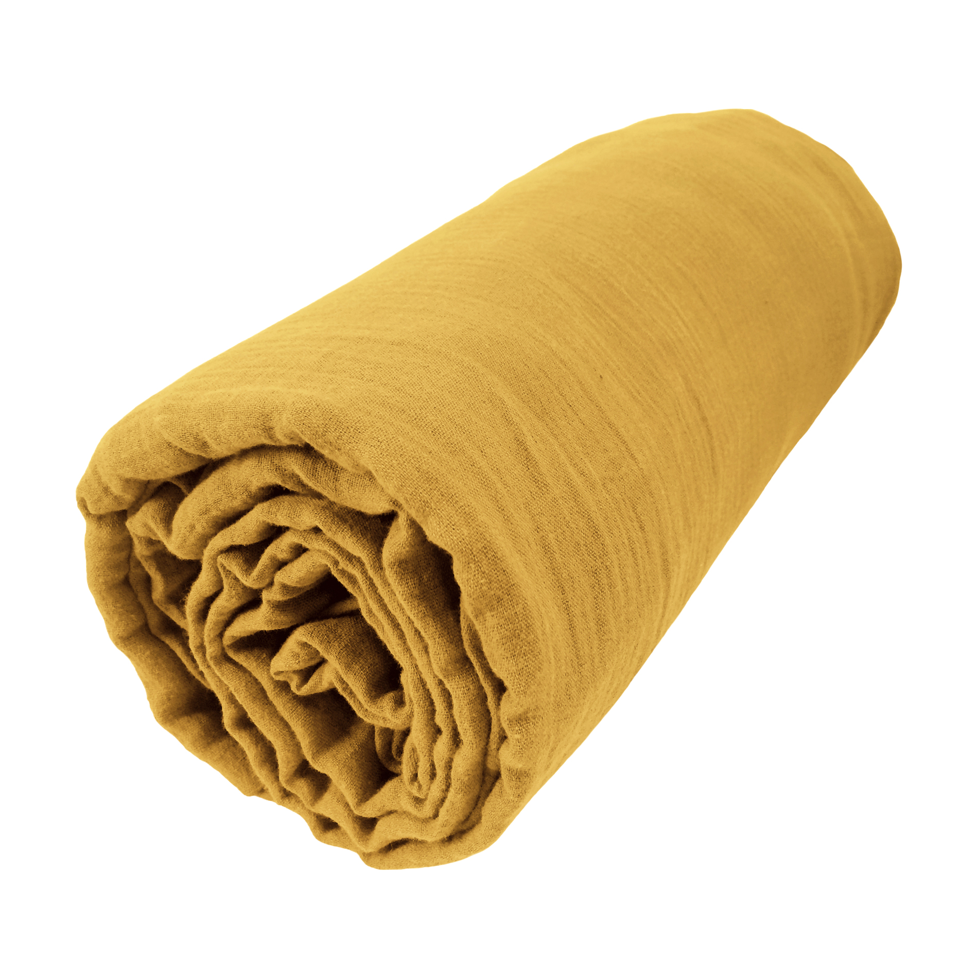 Drap housse gaze de coton (160 cm) Gaïa Jaune safran 3