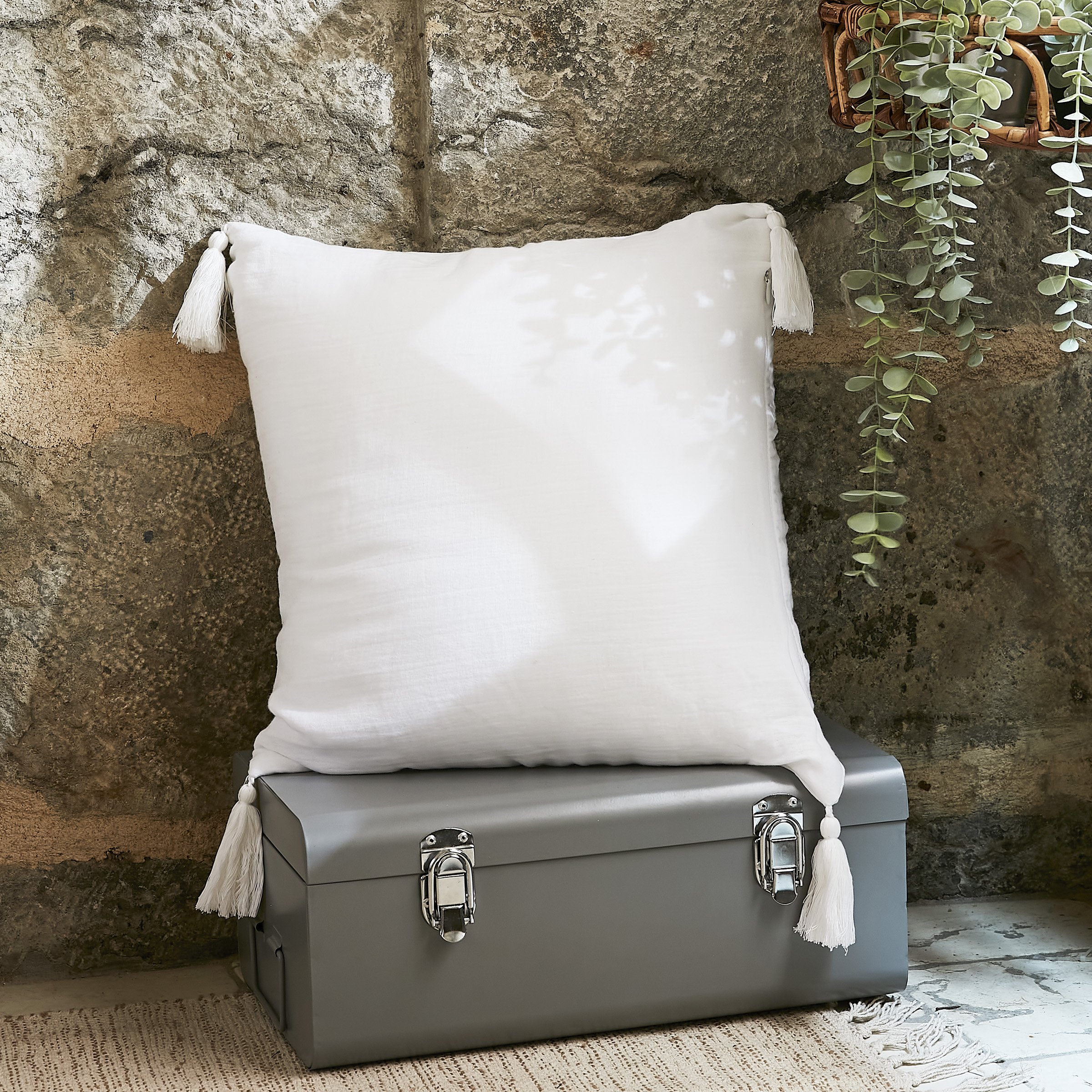 Coussin carré gaze de coton (40 cm) Gaïa Blanc chantilly 1