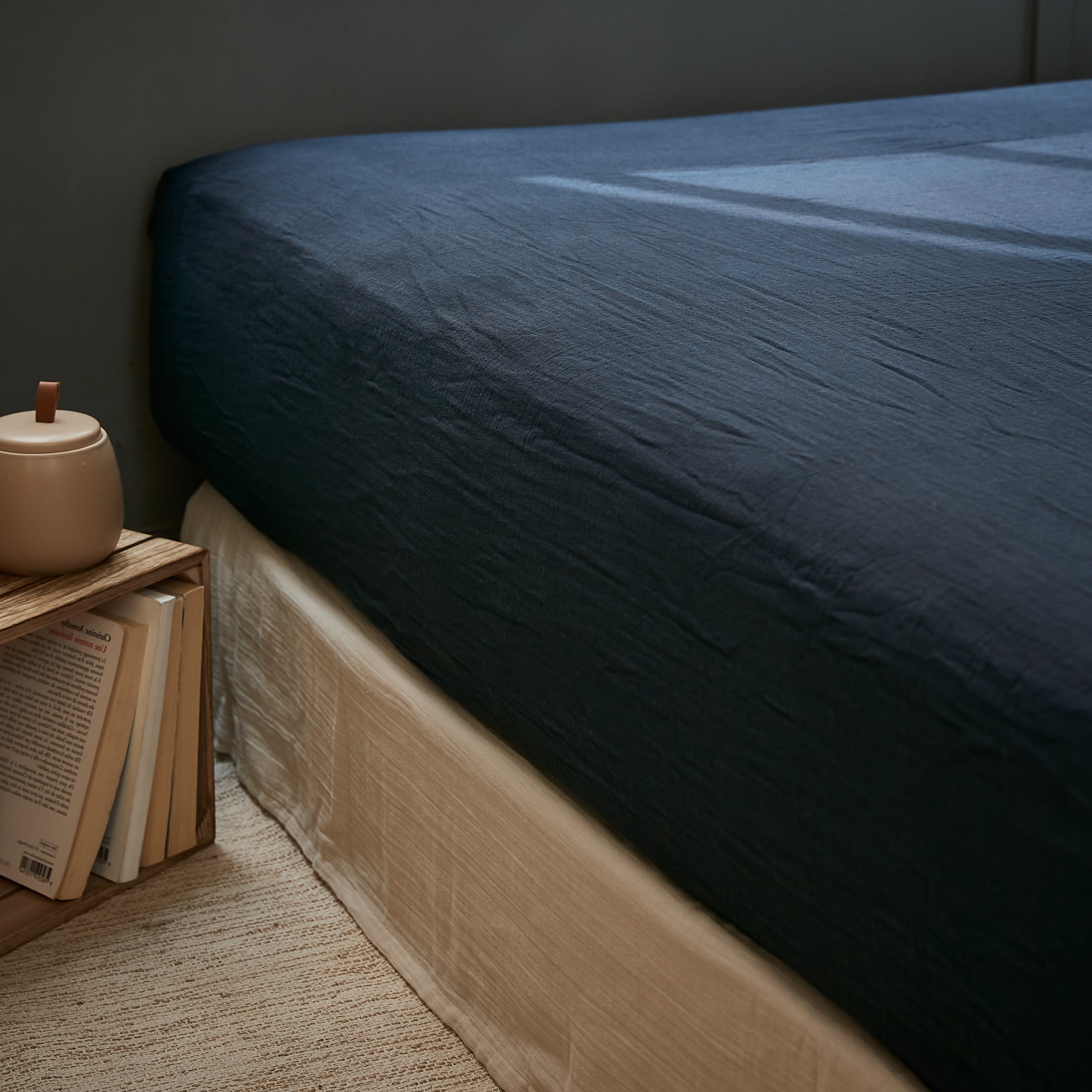 Drap housse gaze de coton (140 cm) Gaïa Bleu nuit 1