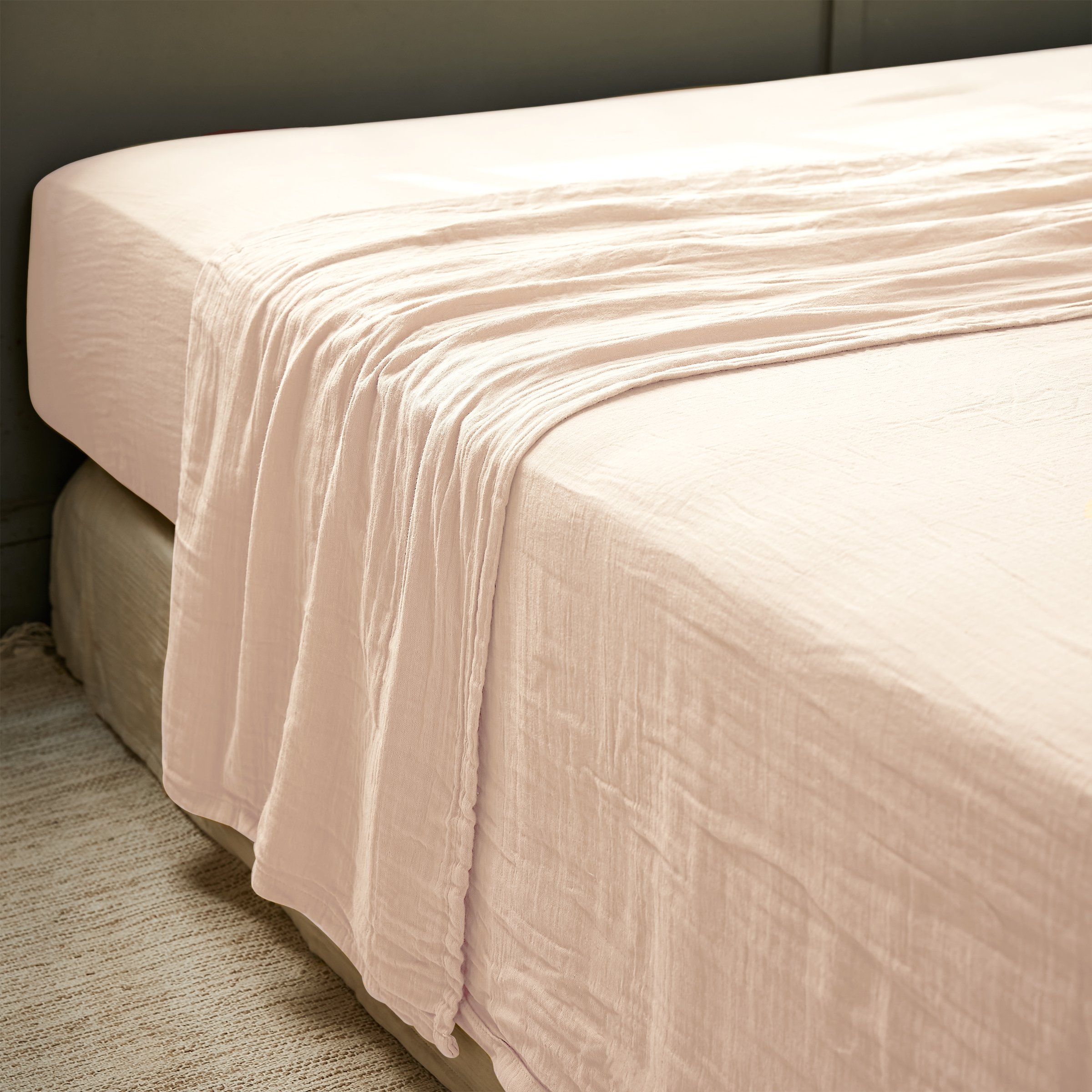 Drap plat gaze de coton (240 cm) Gaïa Rose poudré 1