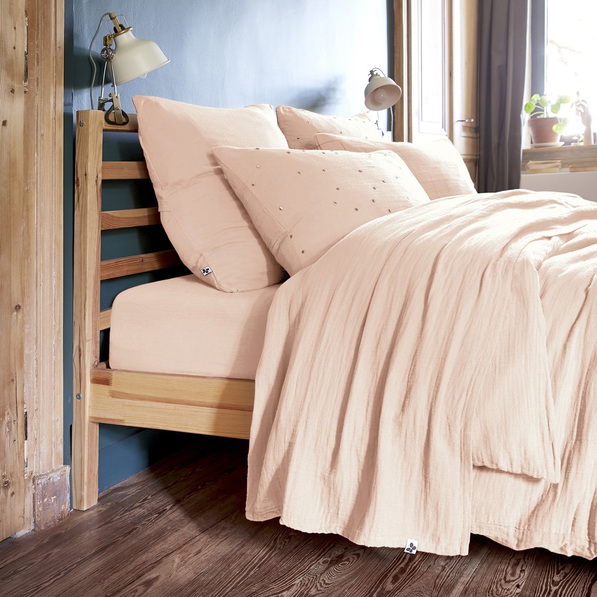 Drap plat gaze de coton (240 cm) Gaïa Rose poudré 2