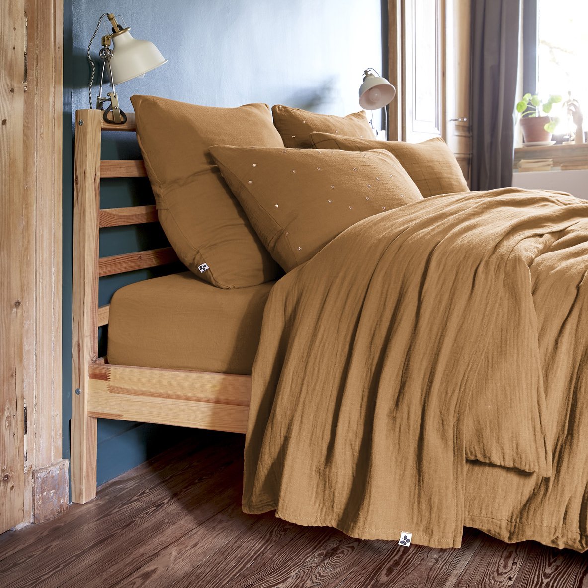 Drap plat gaze de coton (240 cm) Gaïa Camel 2