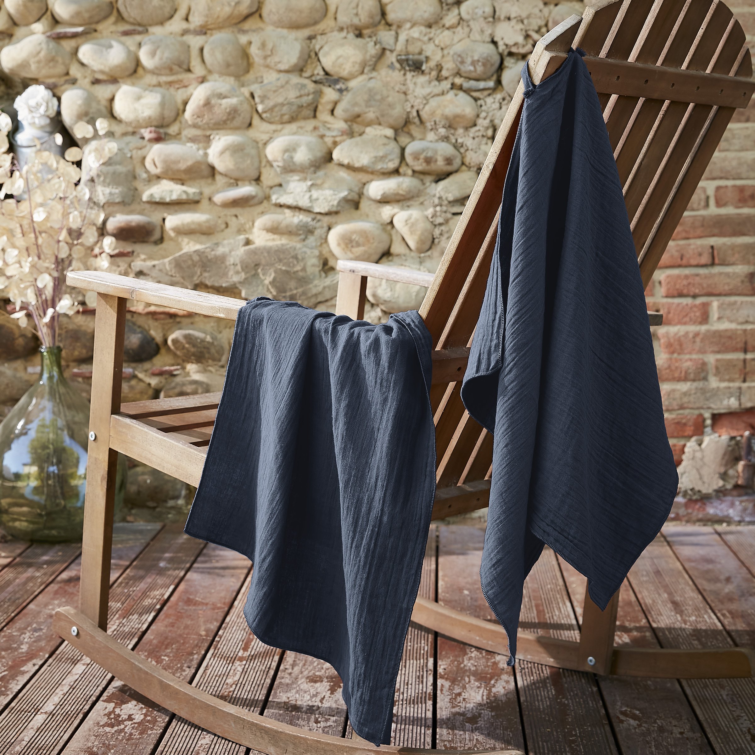 Lot de 2 essuie-mains gaze de coton (70 cm) Gaïa Bleu nuit 1