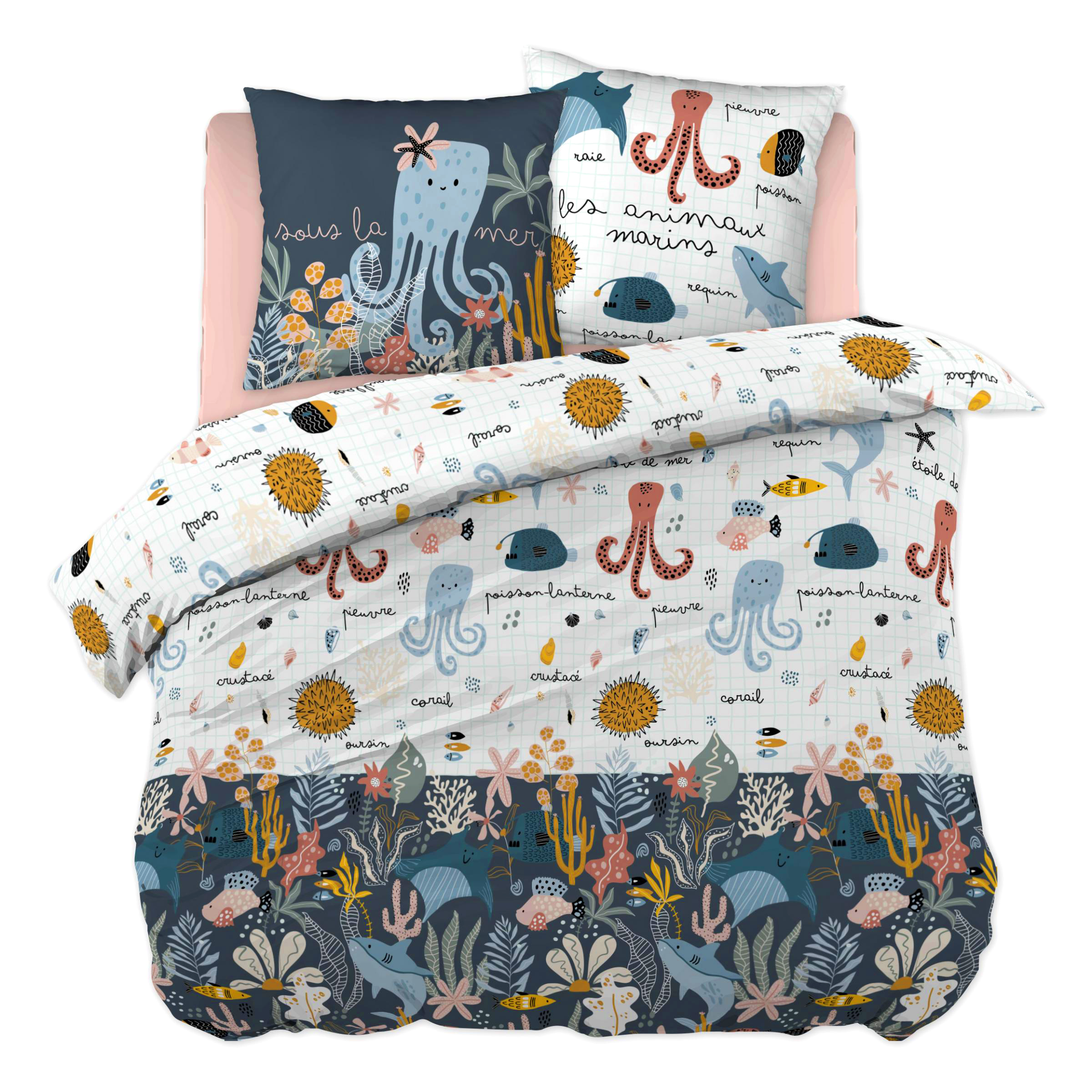 Housse de couette et deux taies enfant coton (240 cm) Octopia Multicolore 1
