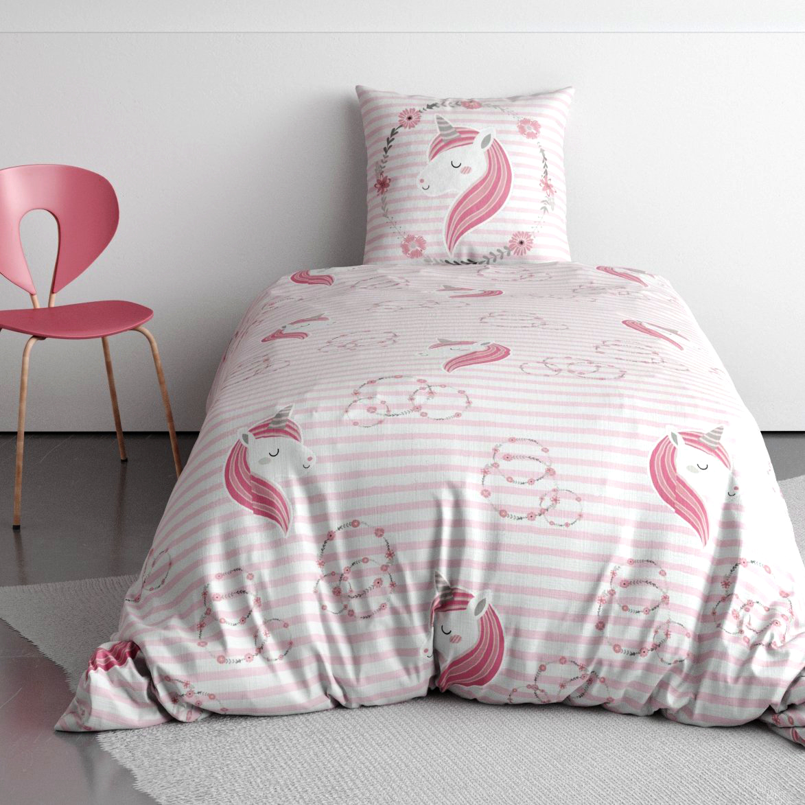 Housse de couette et une taie coton (140 cm) Rina Rose 1