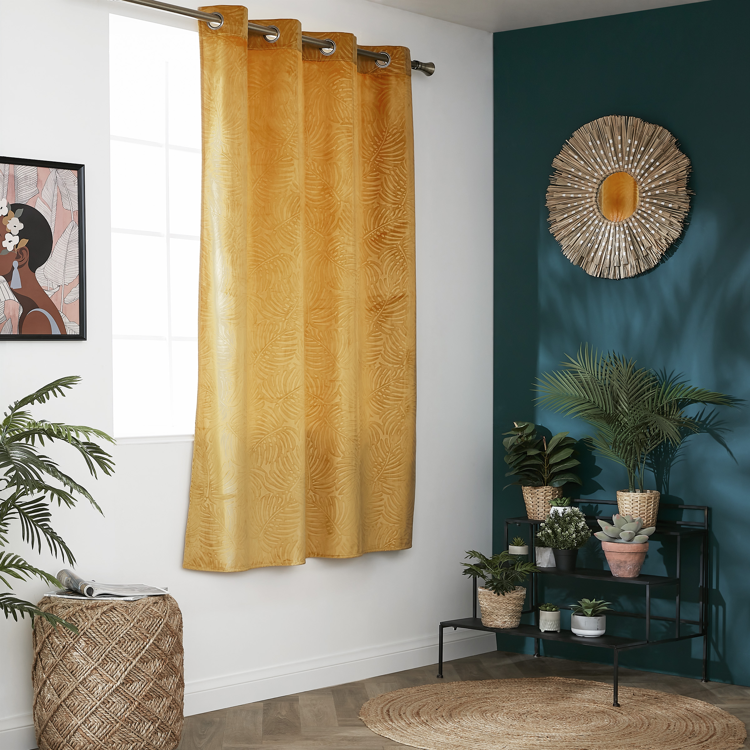Rideau occultant velours (140 x 180 cm) Fern Jaune ocre