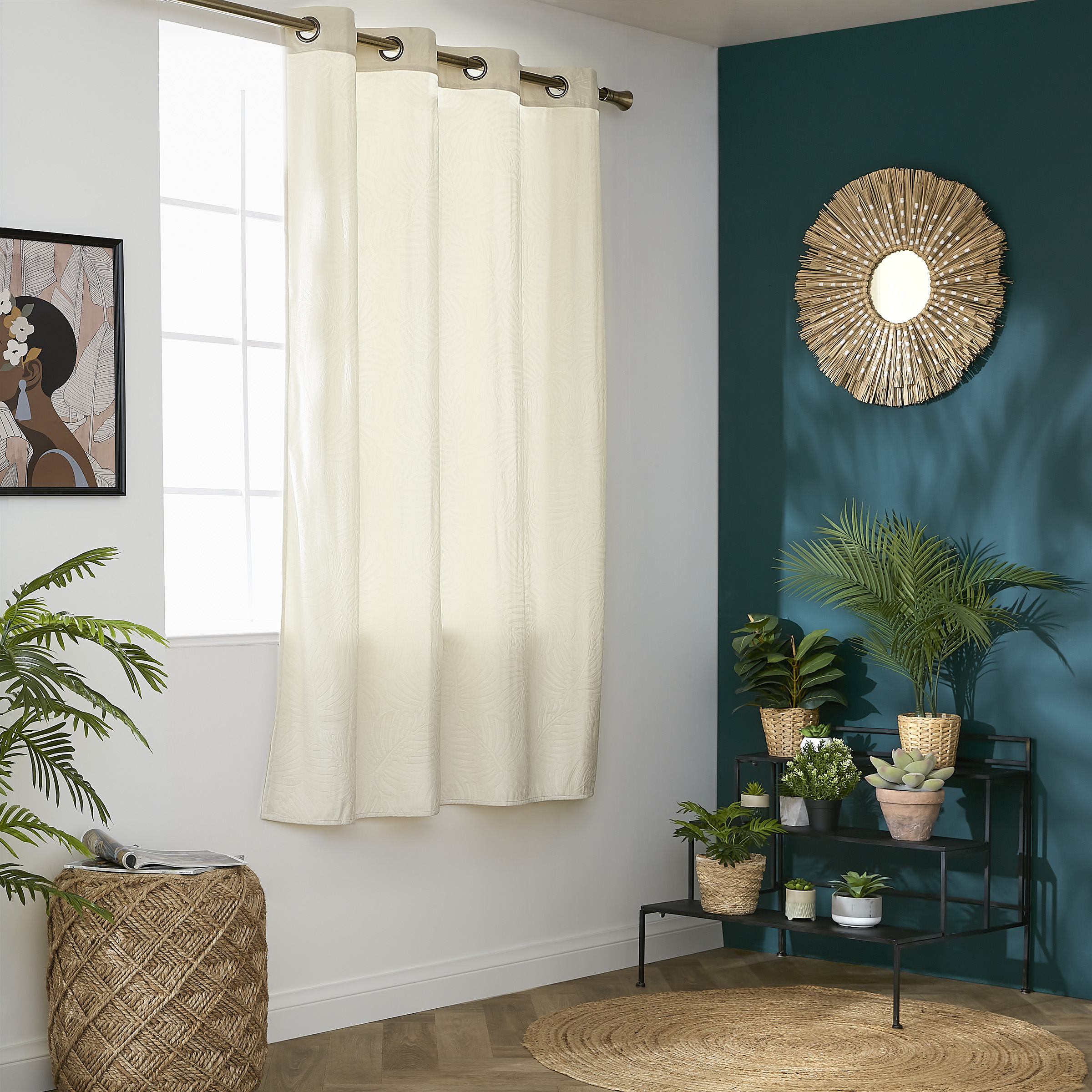 Rideau occultant velours (140 x 180 cm) Fern Ecru