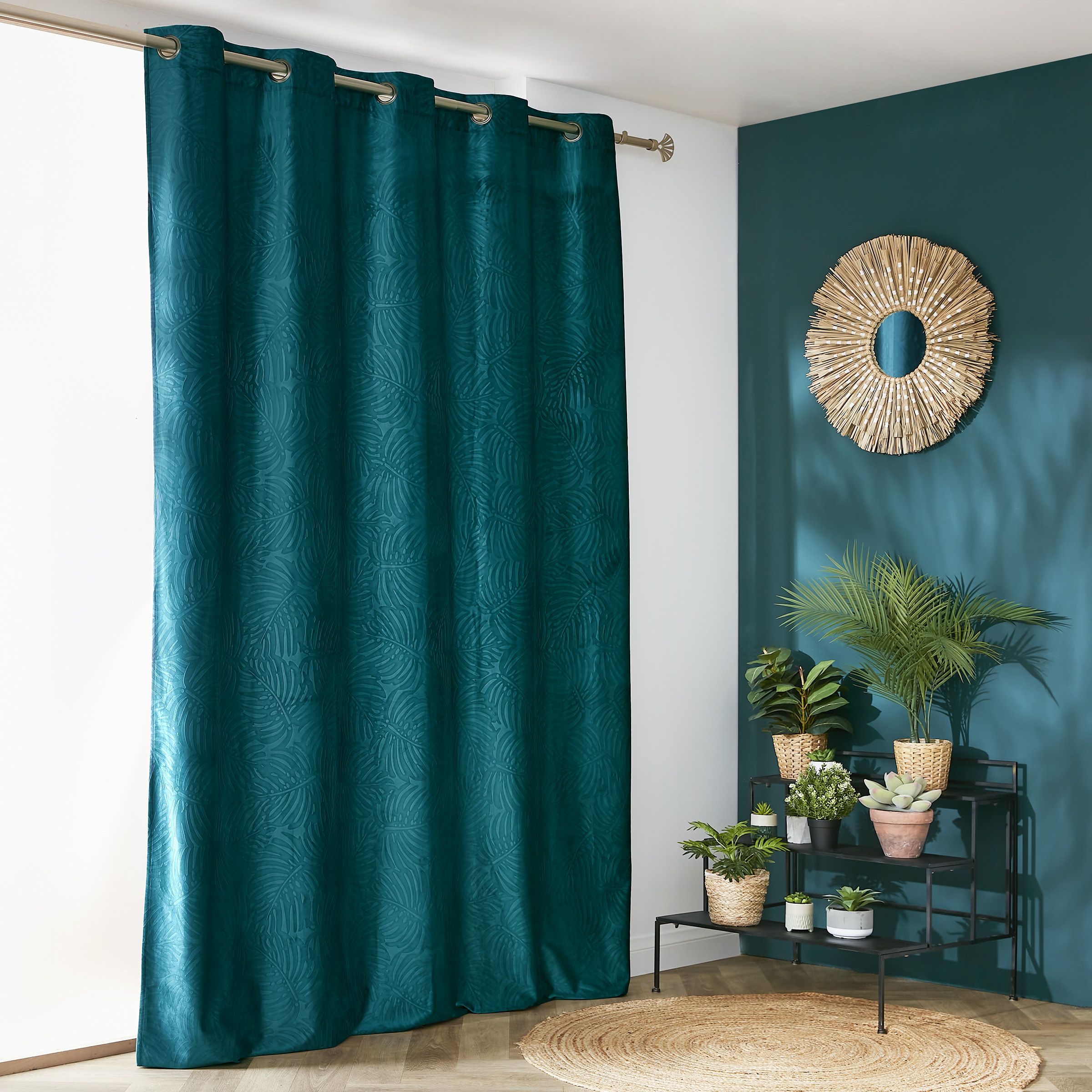 Rideau occultant velours (180 x 260 cm) Fern Bleu pétrole