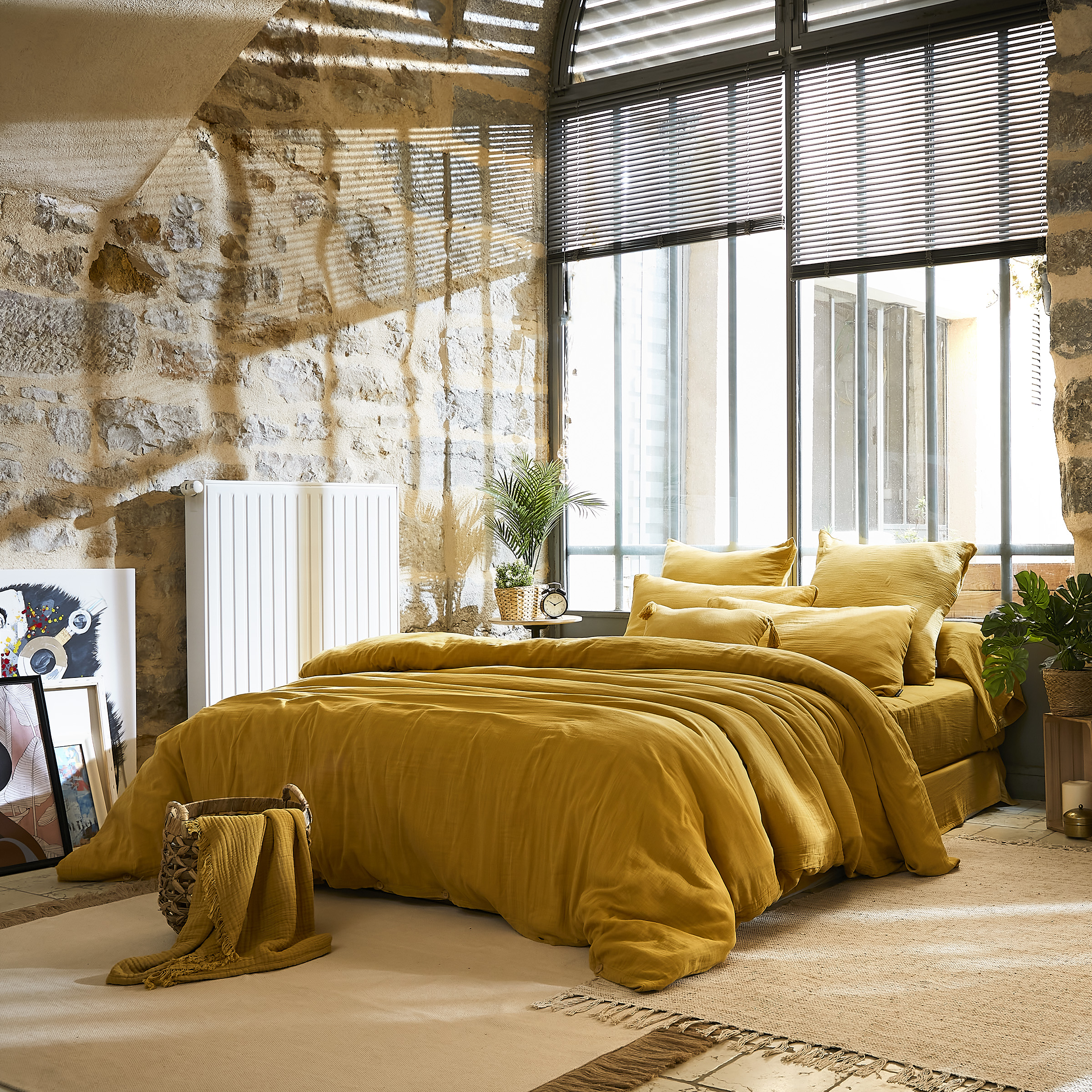 Housse de couette gaze de coton (200 cm) Gaïa Jaune safran