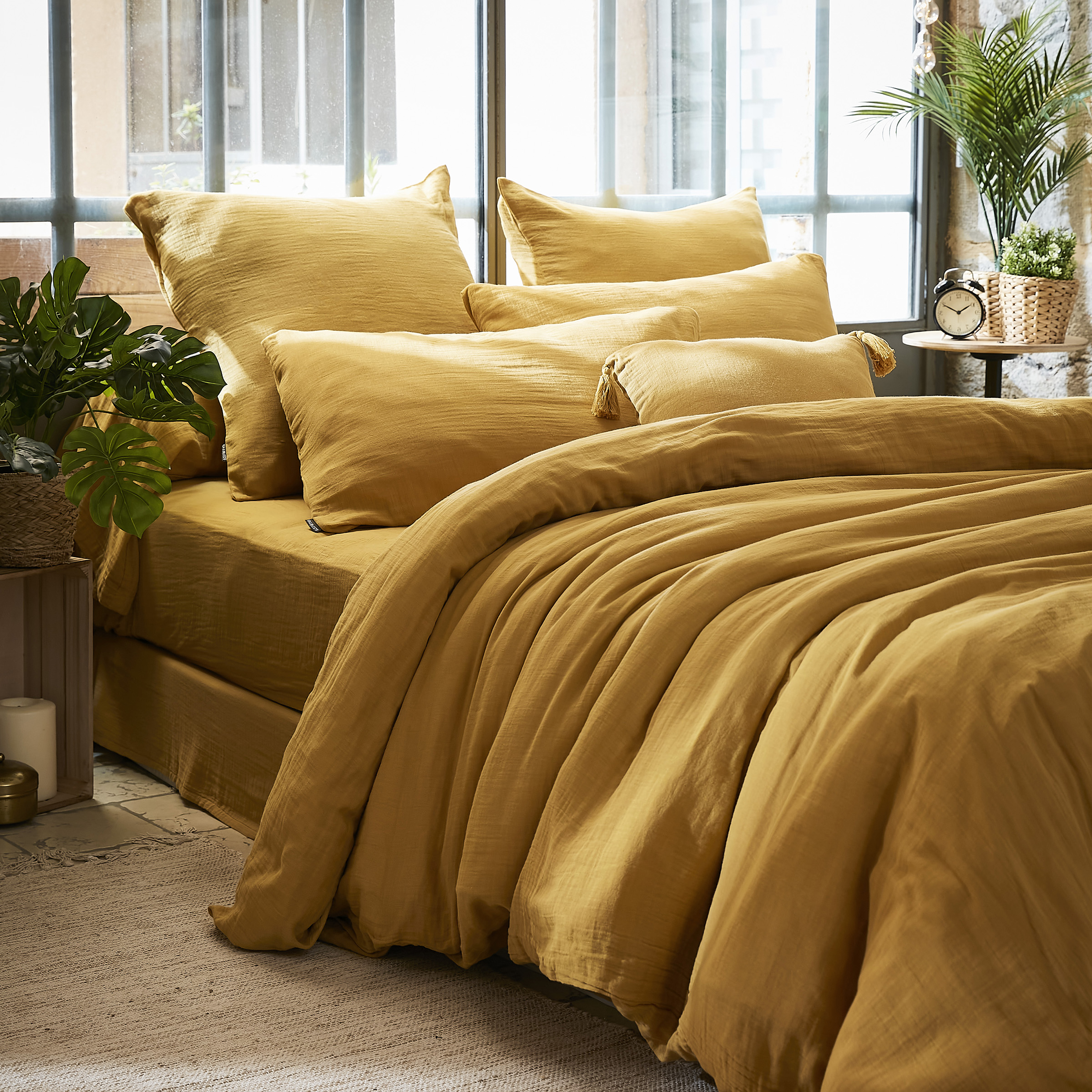 Housse de couette gaze de coton (280 cm) Gaïa Jaune safran 1