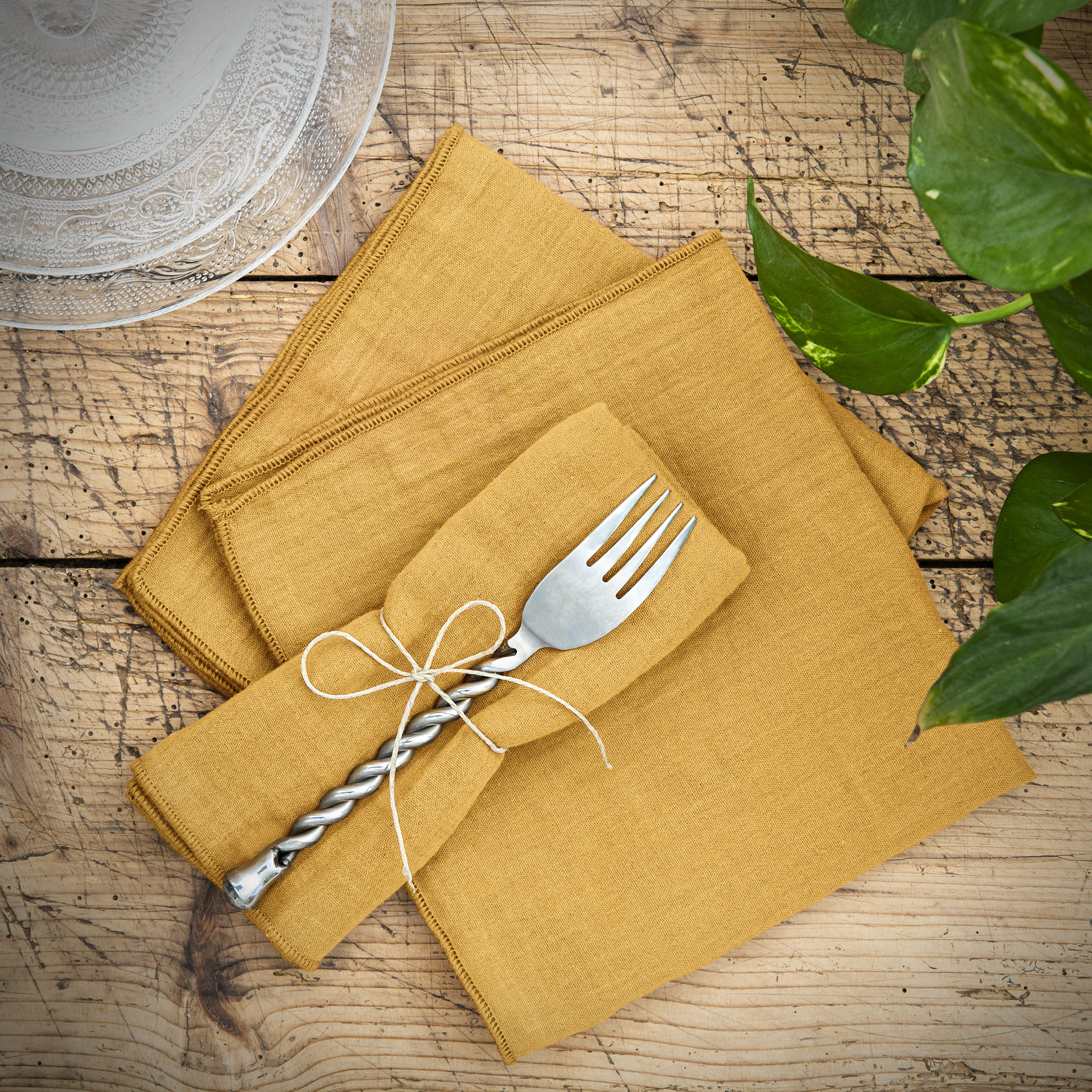 Lot de 3 serviettes gaze de coton Gaïa Jaune safran