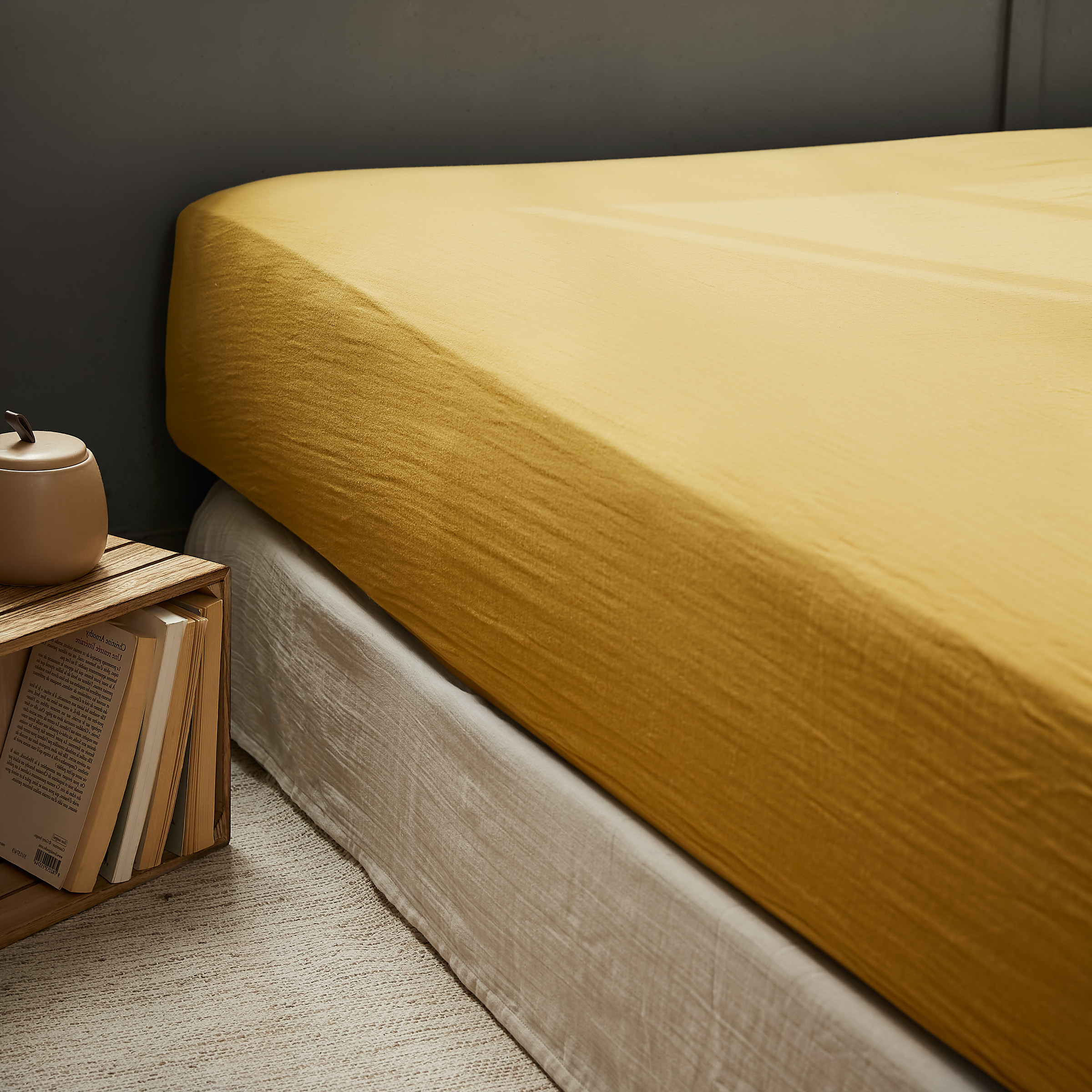 Drap housse gaze de coton (140 cm) Gaïa Jaune safran 1