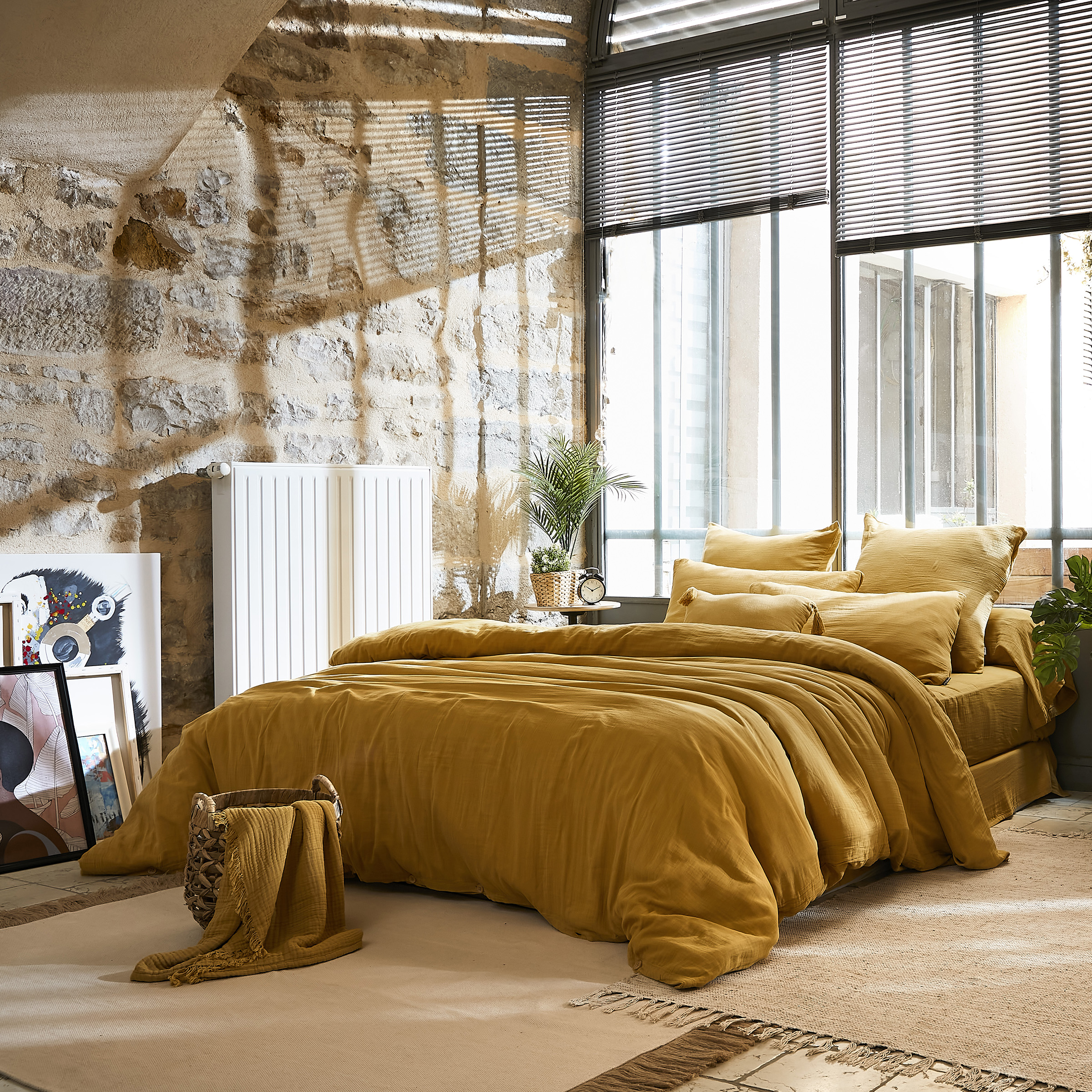 Drap plat gaze de coton (240 cm) Gaïa Jaune safran