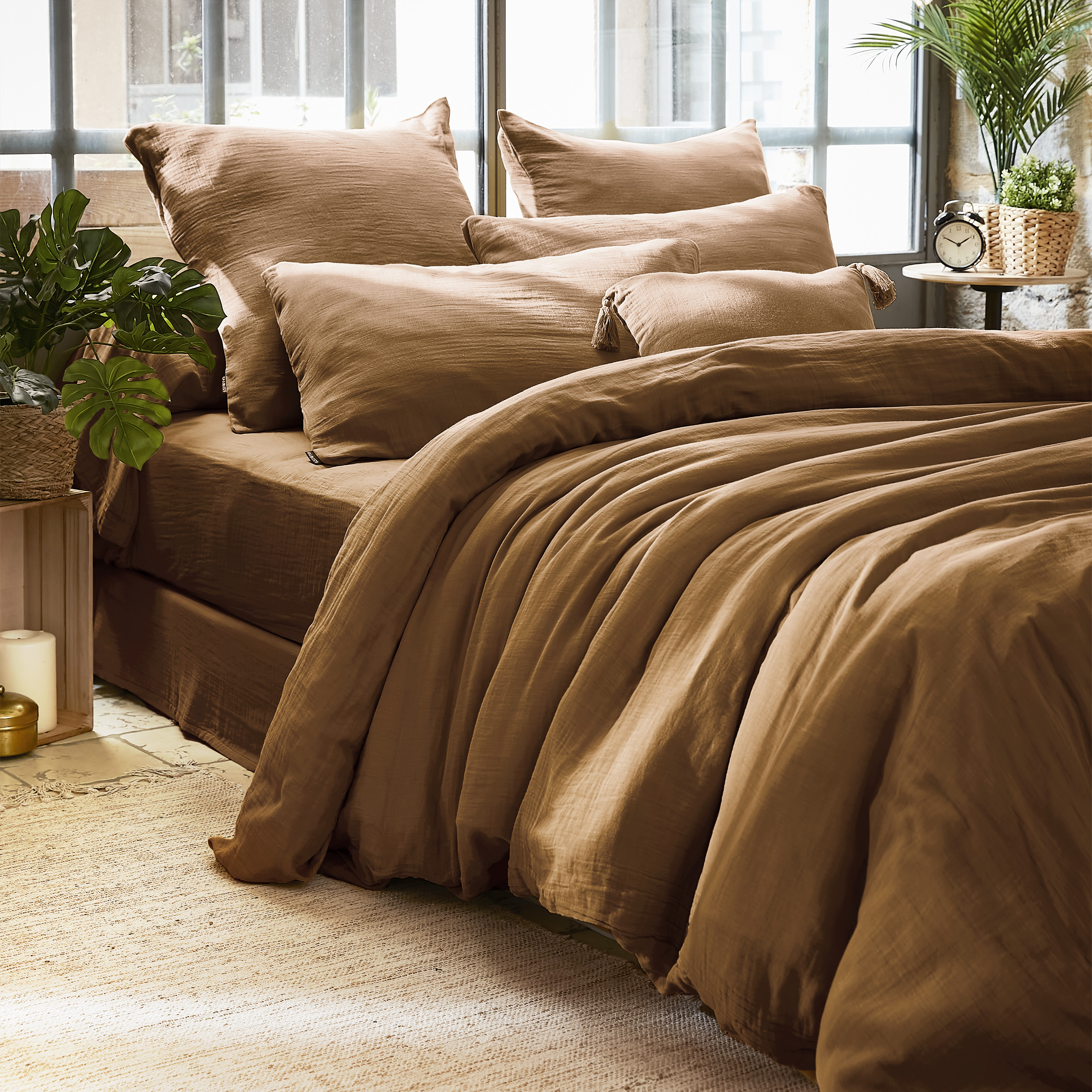 Housse de couette gaze de coton (240 cm) Gaïa Camel 1
