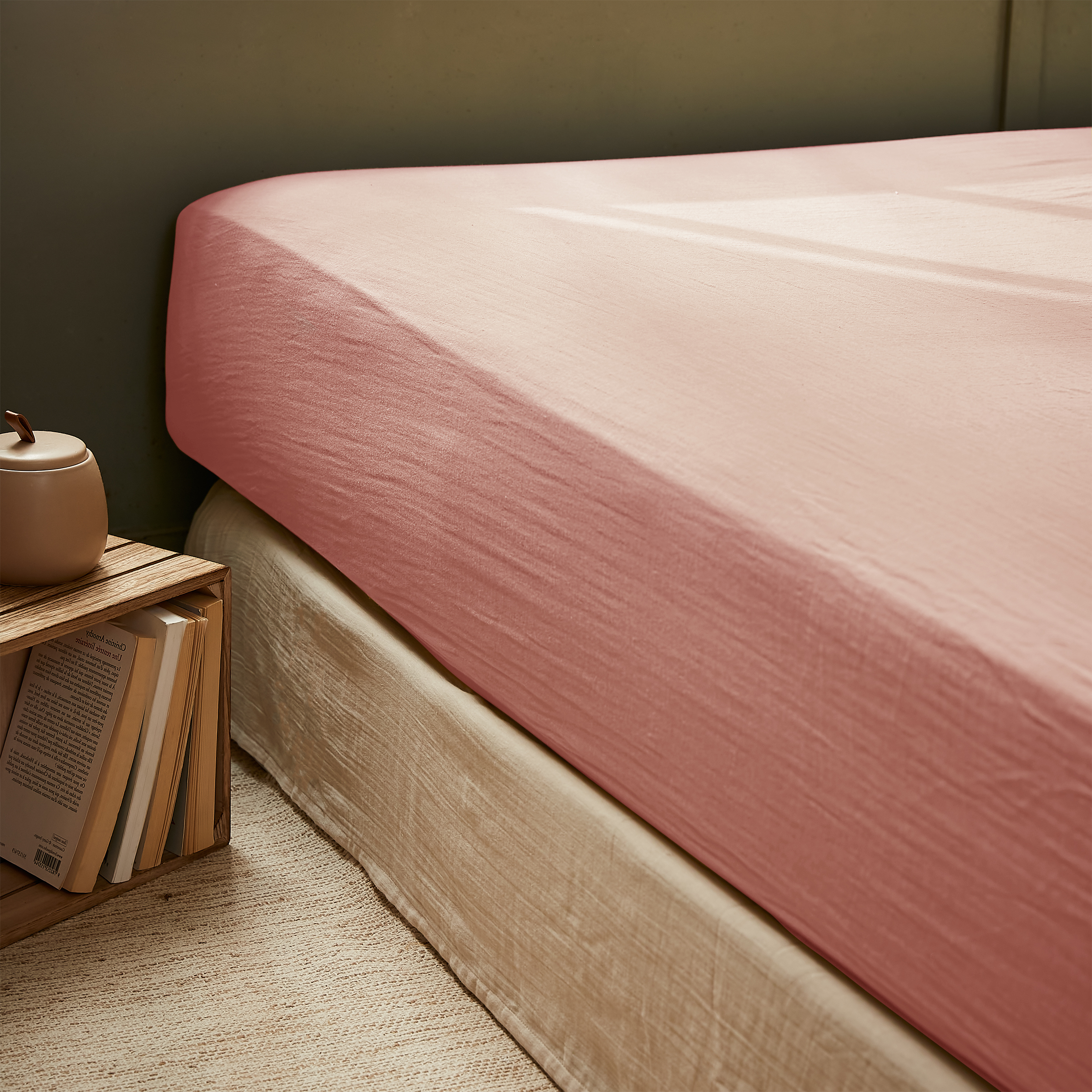 EM - Drap housse 200 x 200 cm Gaze de coton unie GAìA Rose pche